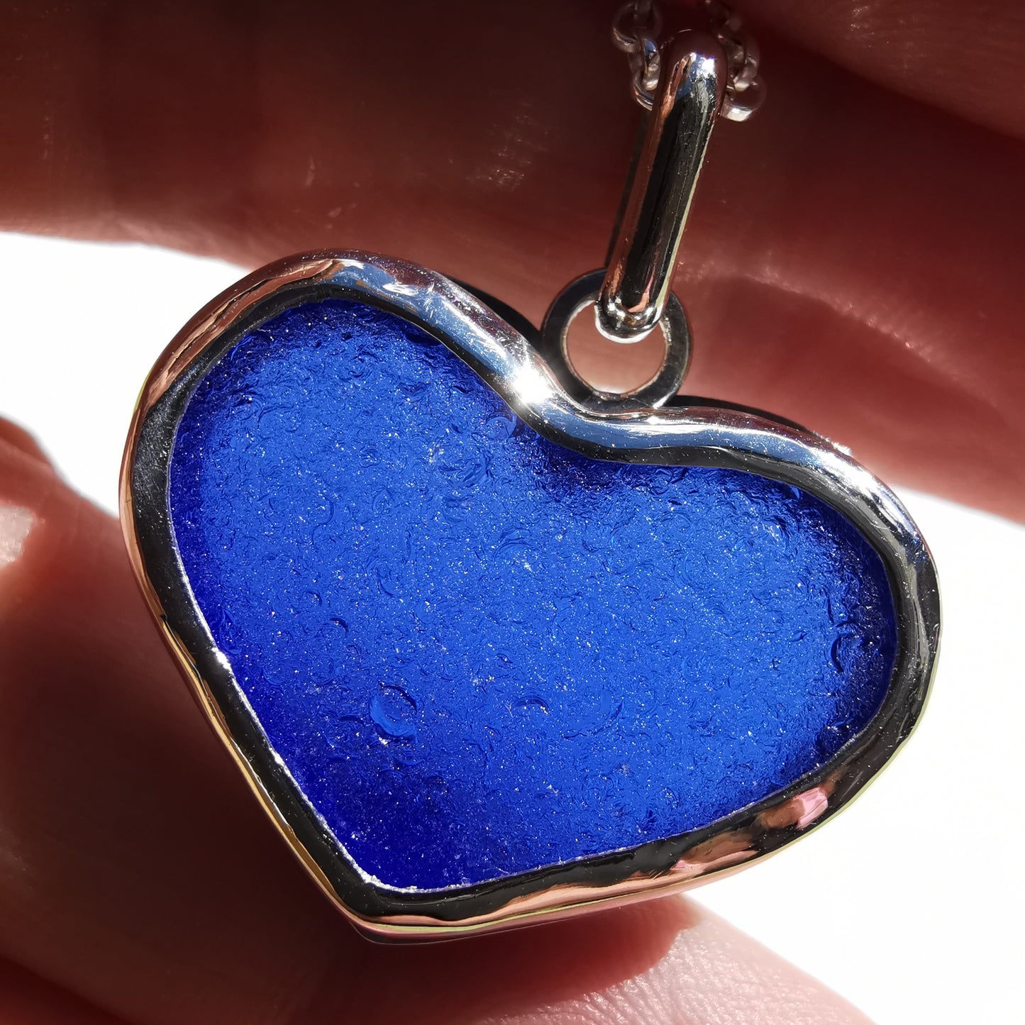 Cobalt blue sea glass heart & sterling silver pendant.
