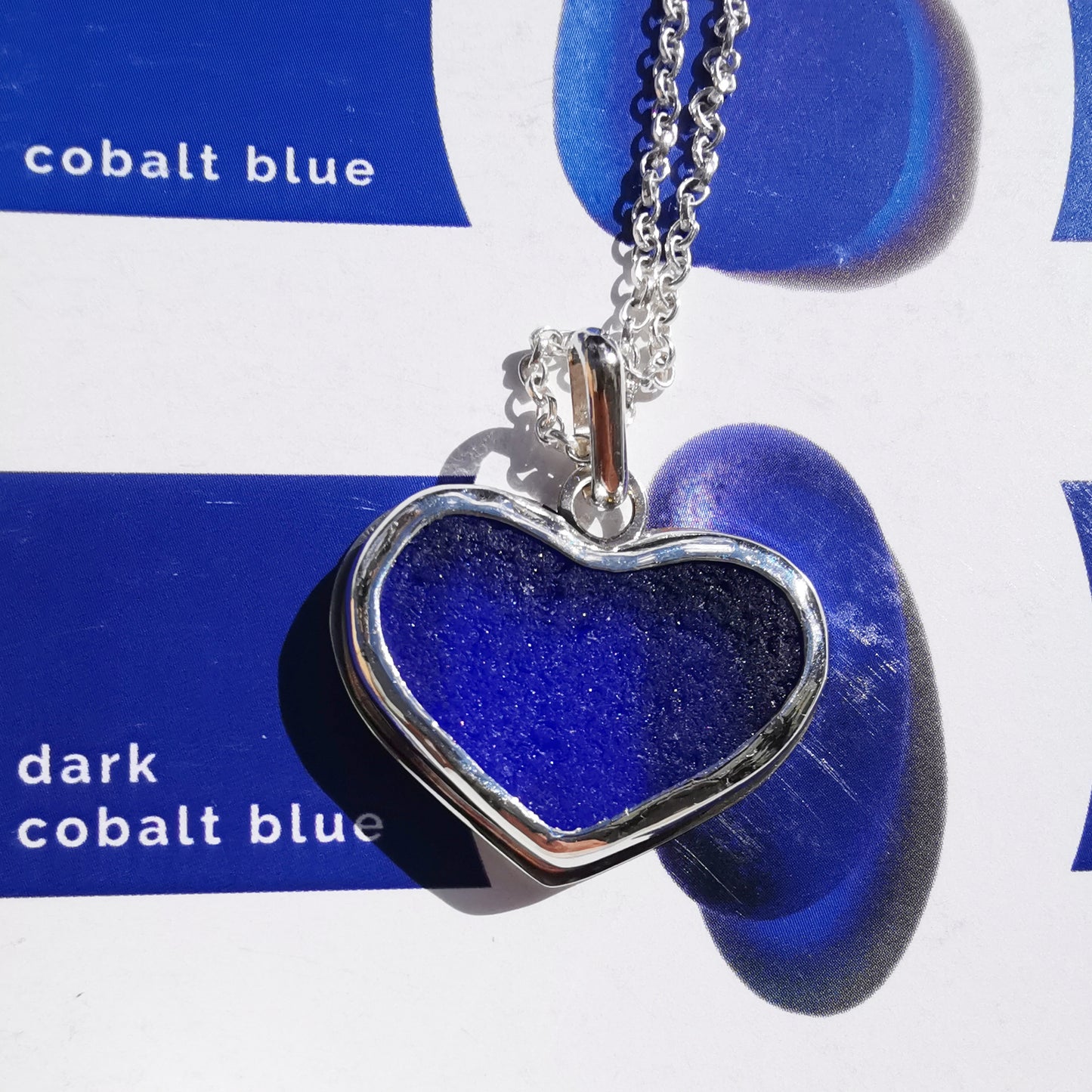 Cobalt blue sea glass heart & sterling silver pendant.