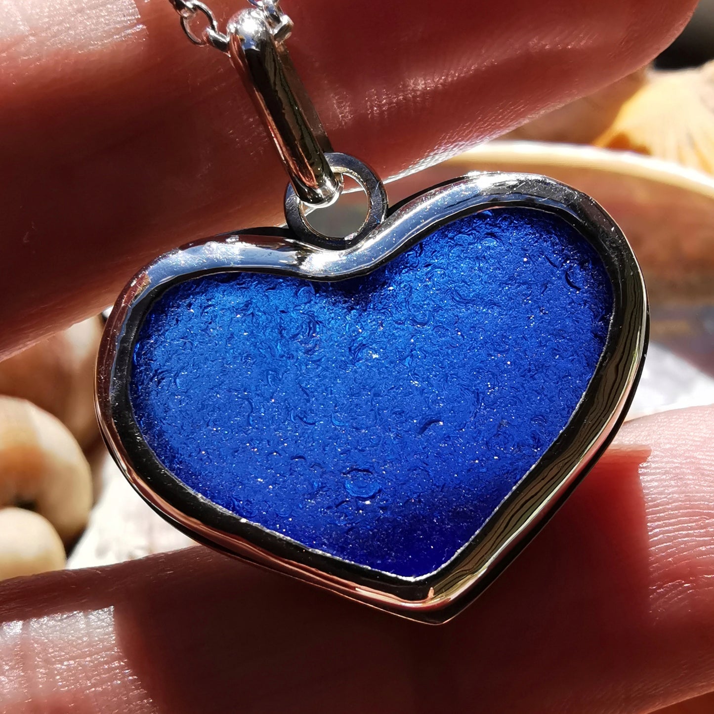 Cobalt blue sea glass heart & sterling silver pendant.