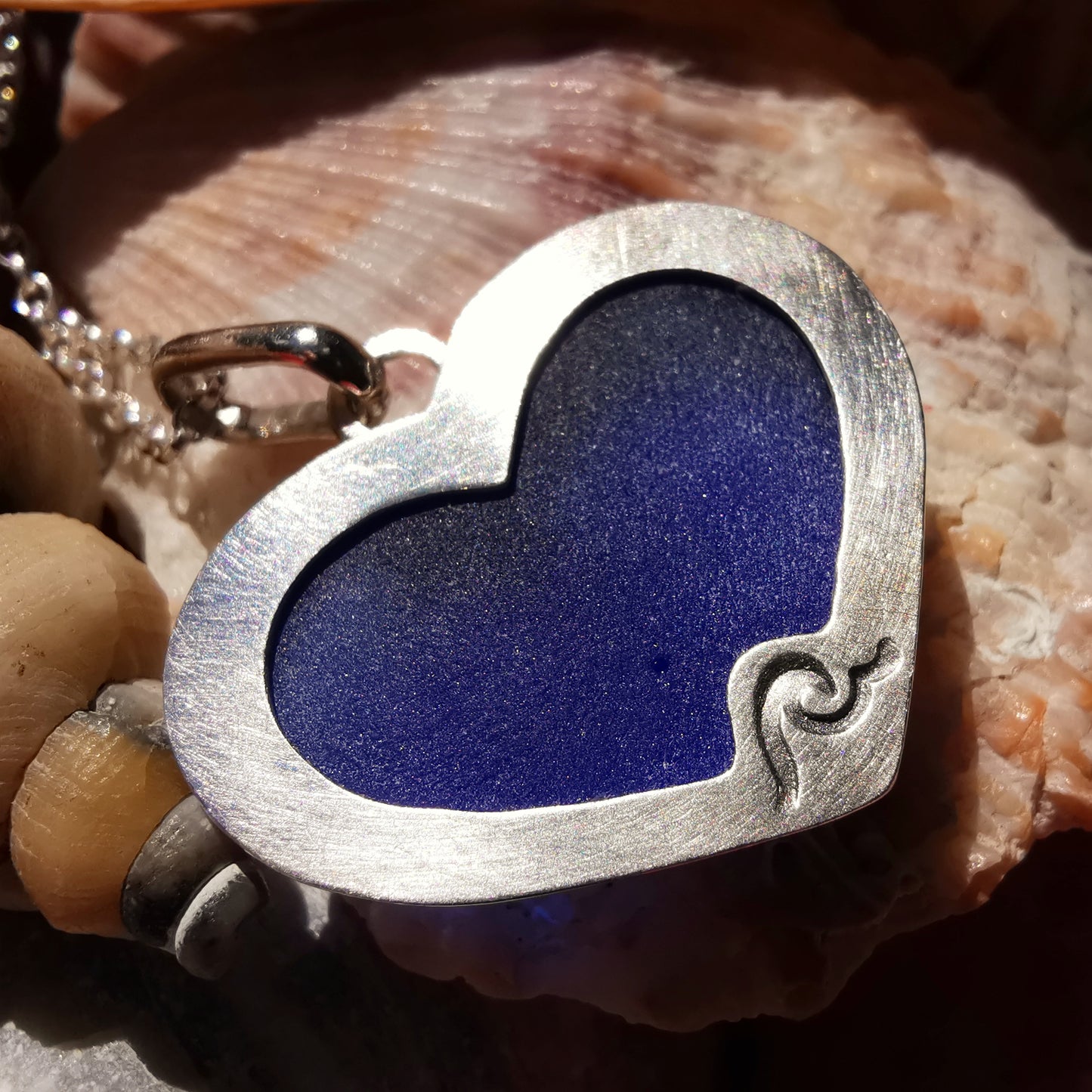Cobalt blue sea glass heart & sterling silver pendant.