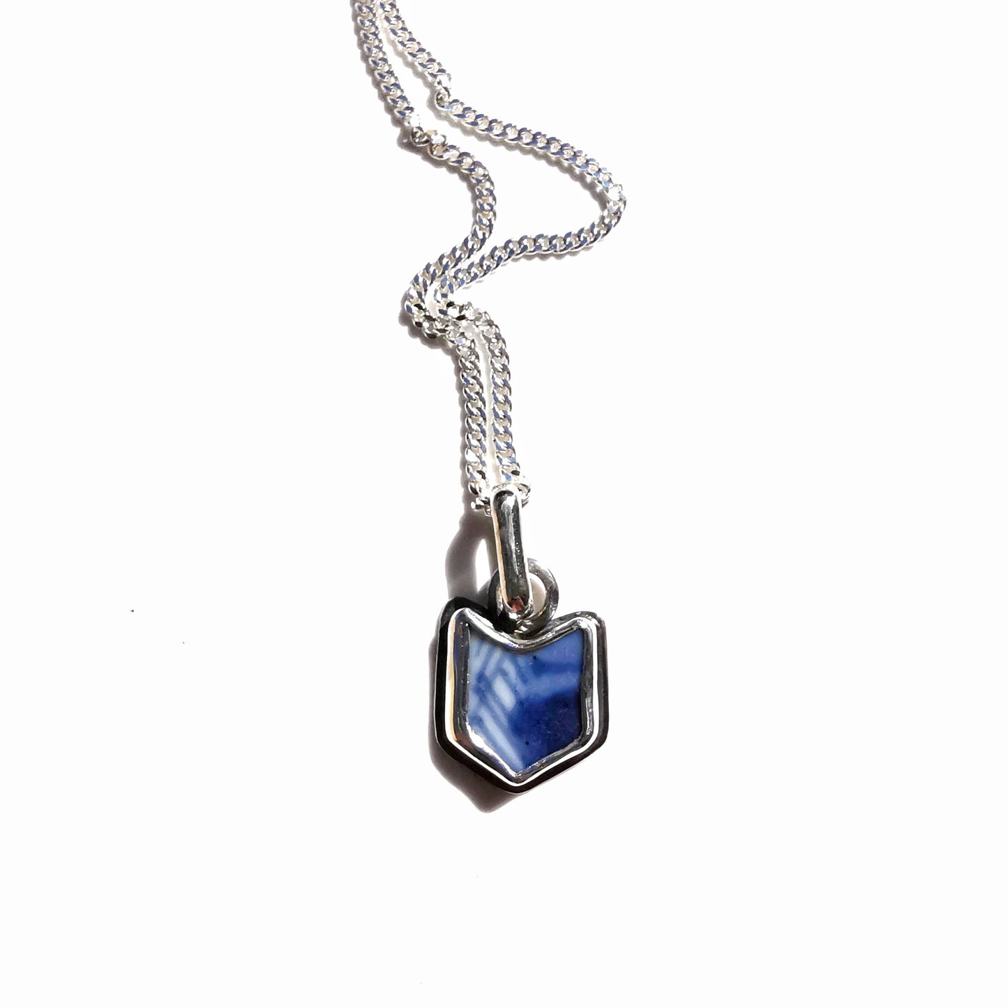 Blue and white sea porcelain & sterling silver pendant.
