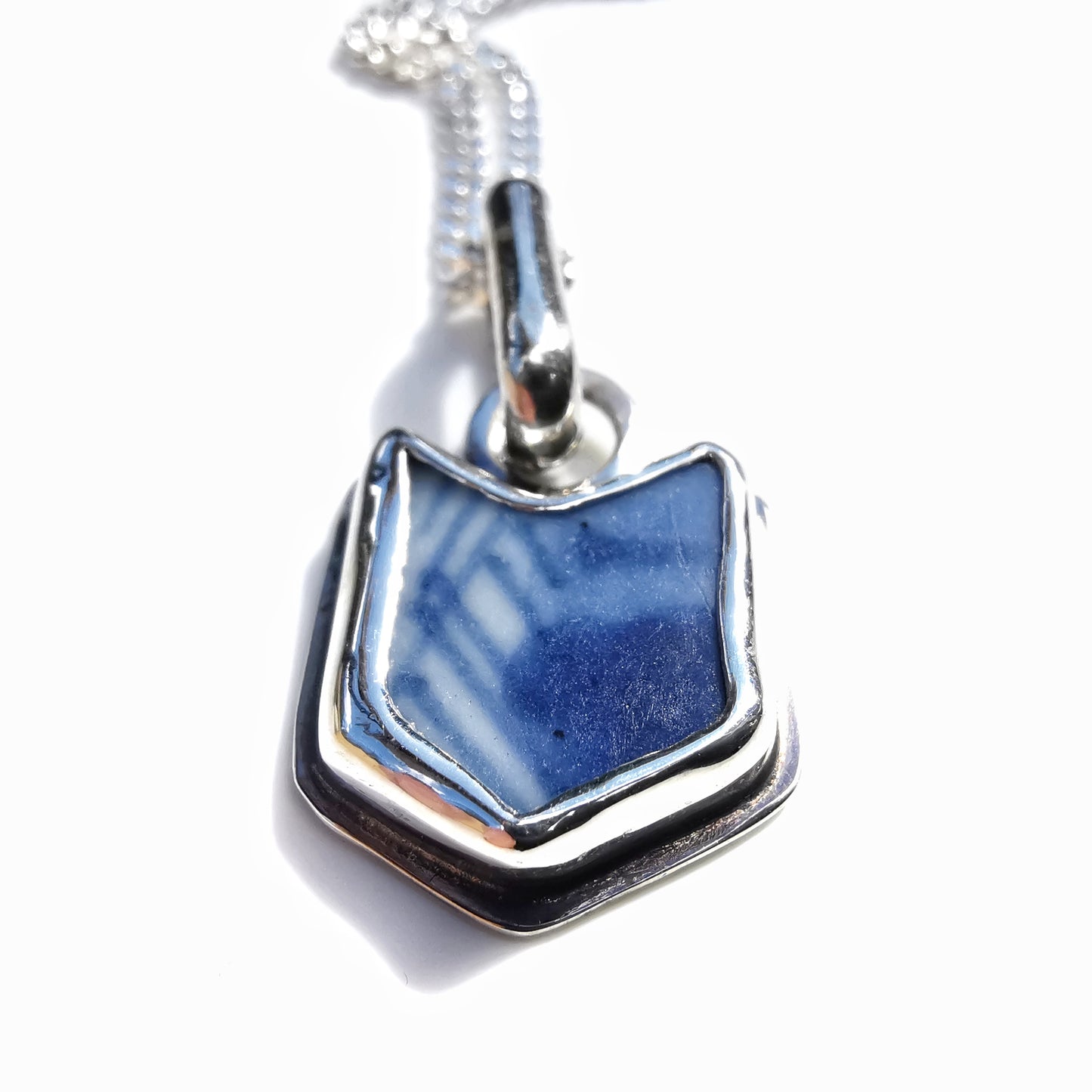 Blue and white sea porcelain & sterling silver pendant.