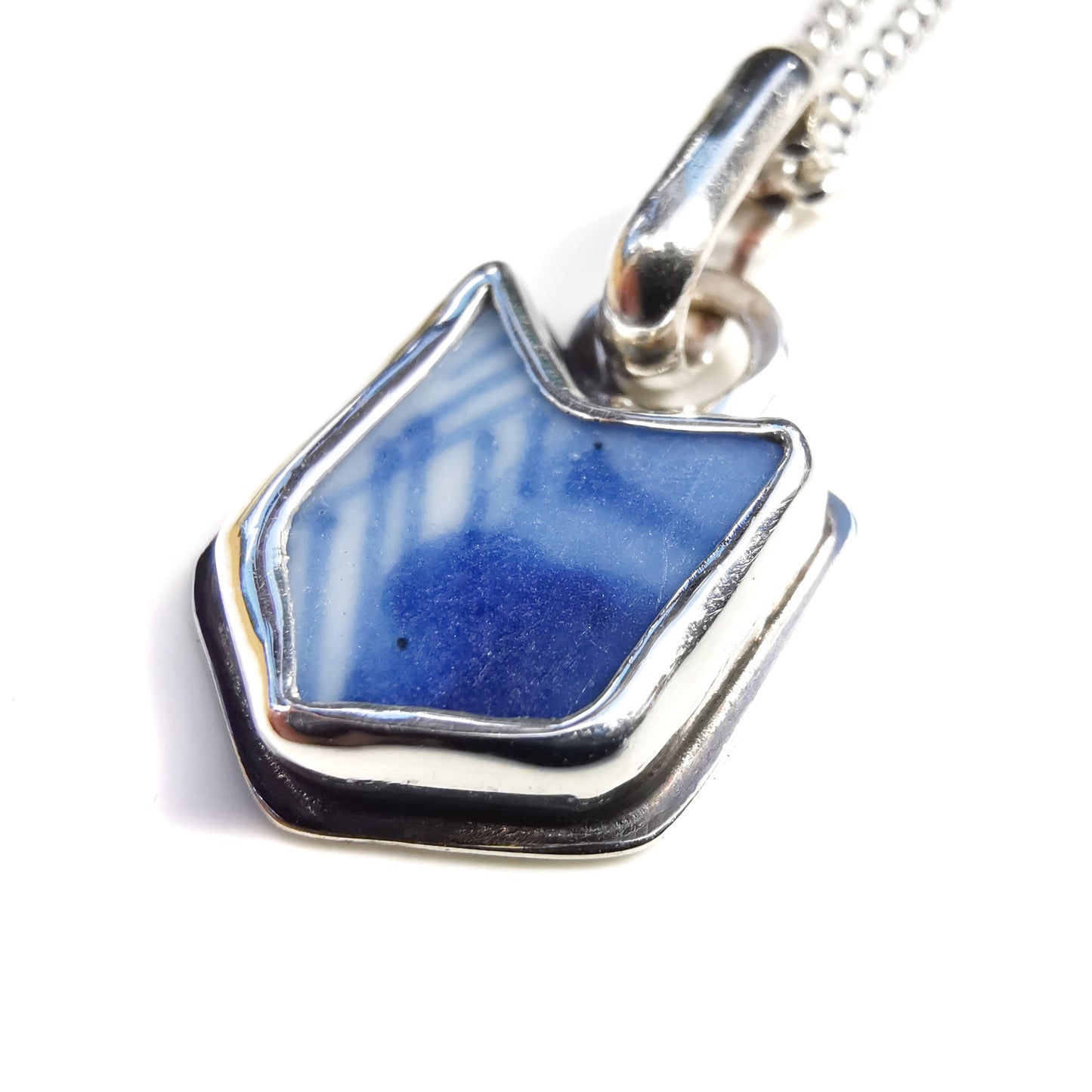 Blue and white sea porcelain & sterling silver pendant.
