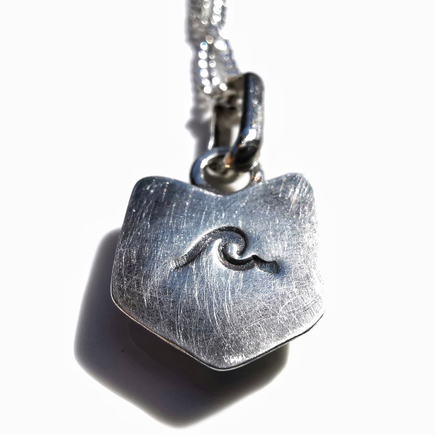 Blue and white sea porcelain & sterling silver pendant.