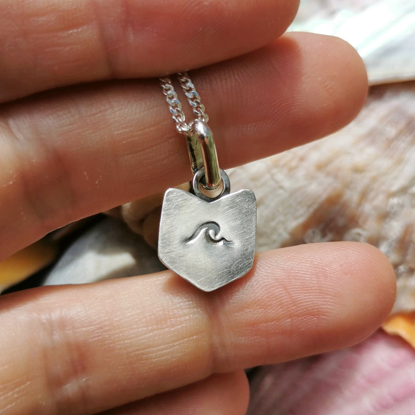 Blue and white sea porcelain & sterling silver pendant.