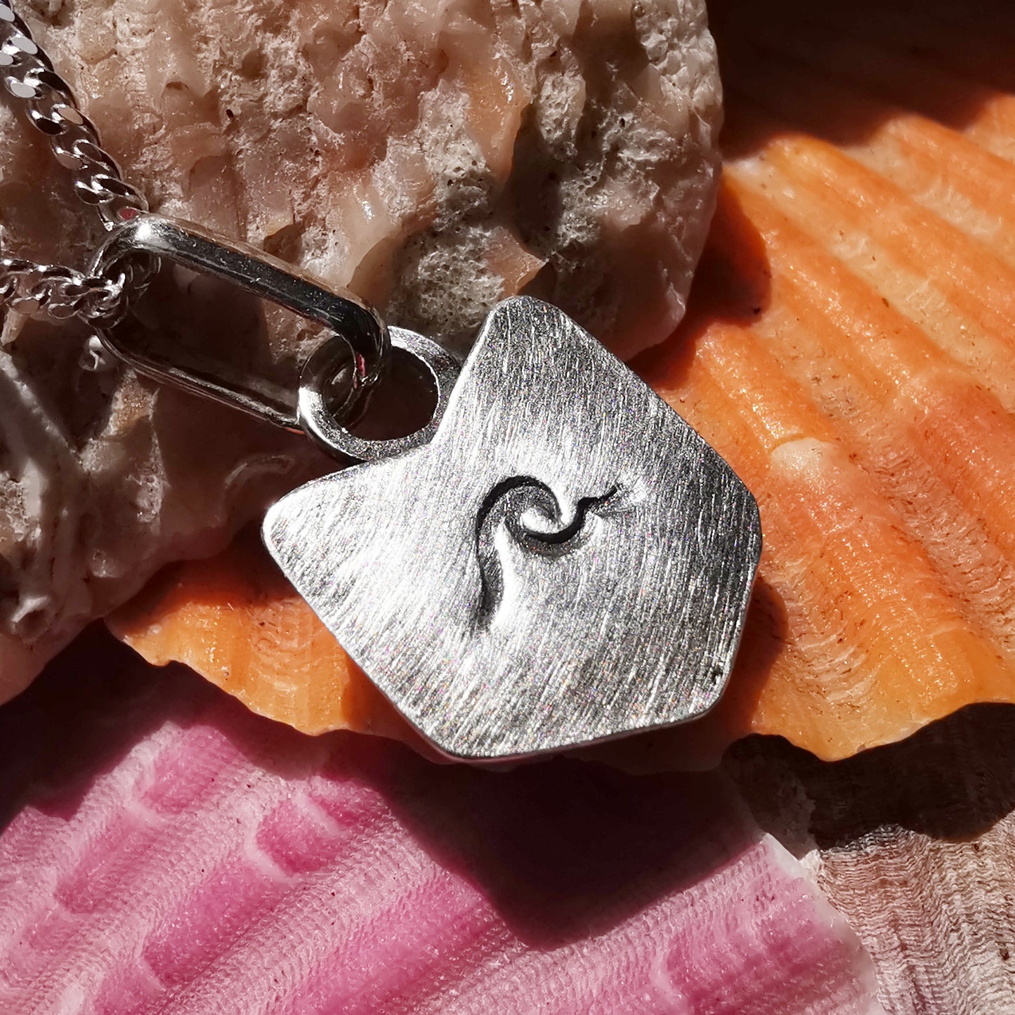 Blue and white sea porcelain & sterling silver pendant.