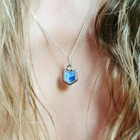 Blue and white sea porcelain & sterling silver pendant.