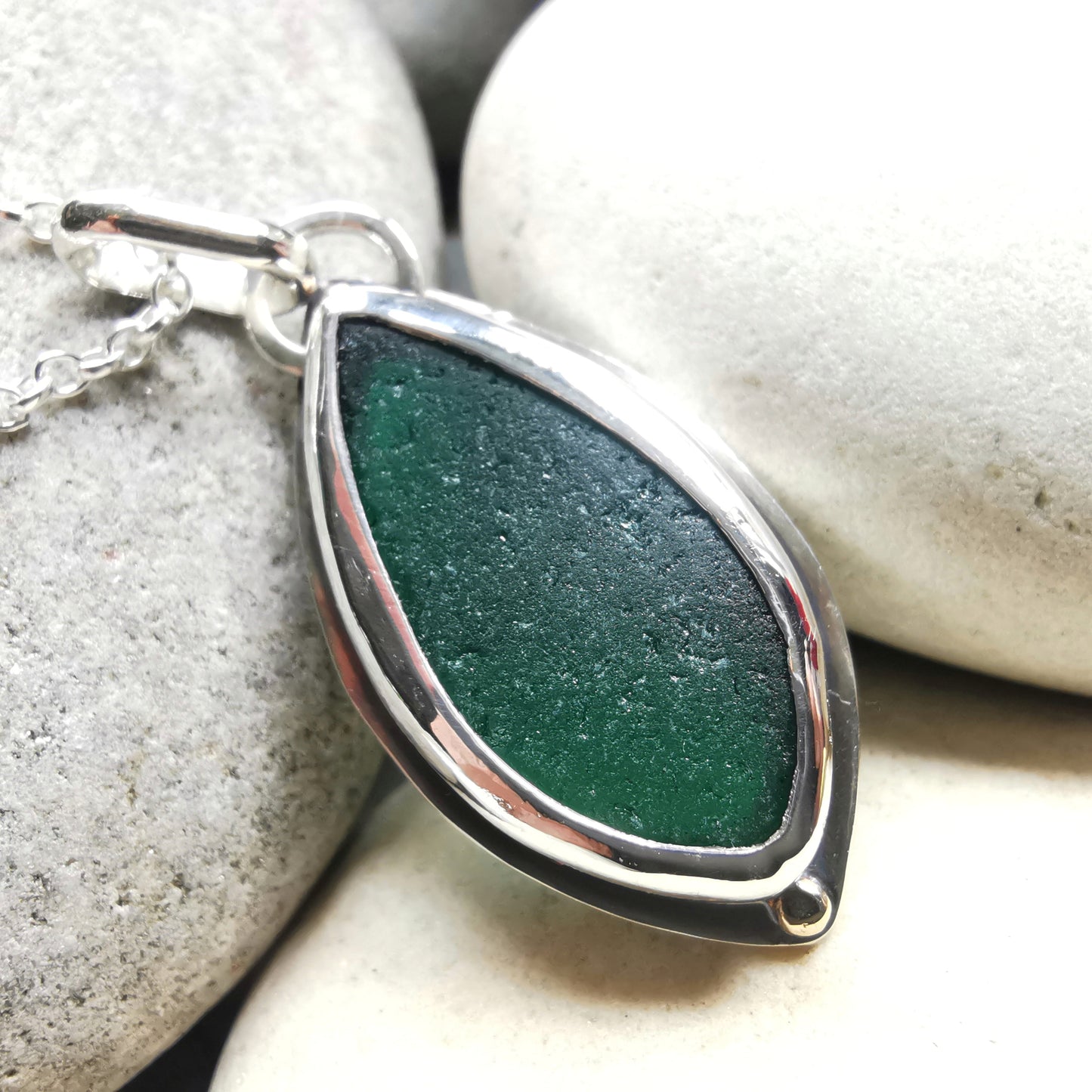 Scottish teal green sea glass, sterling silver and 9ct gold pendant.