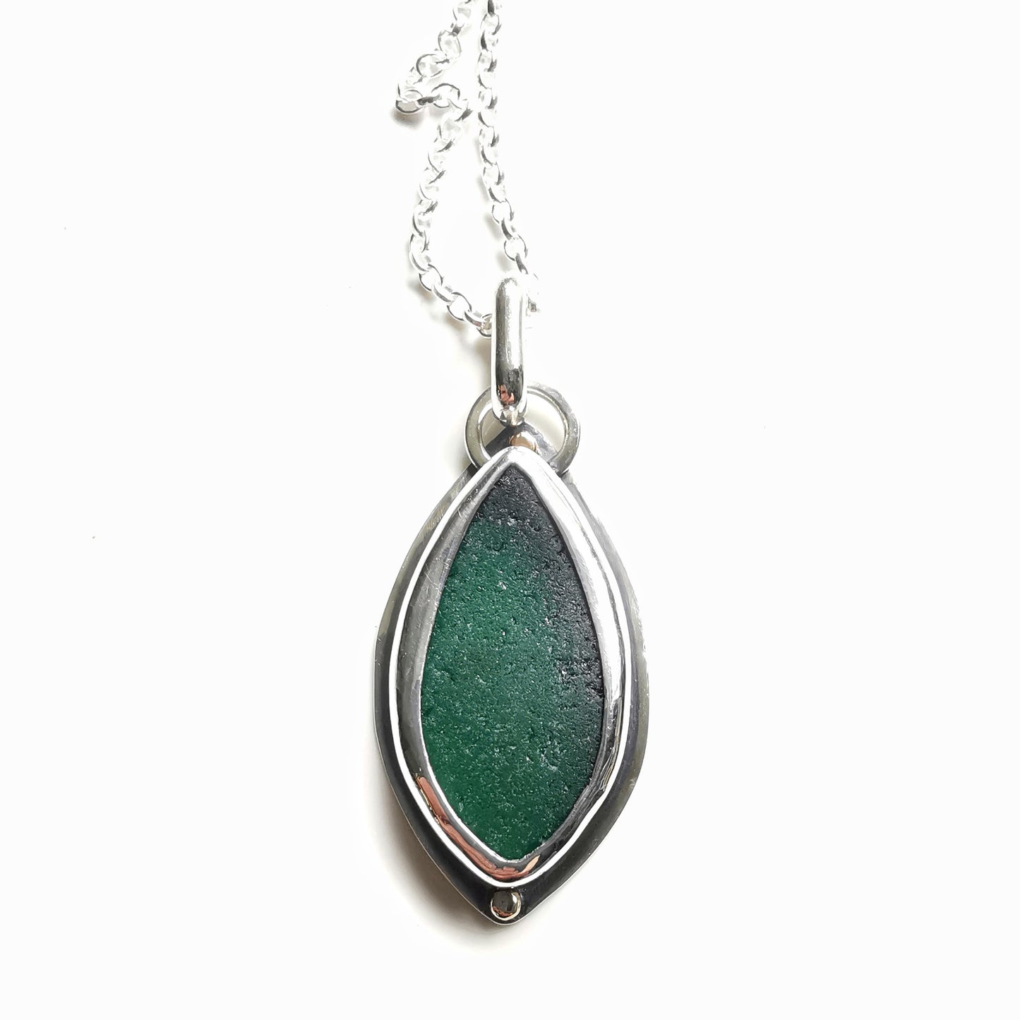 Scottish teal green sea glass, sterling silver and 9ct gold pendant.