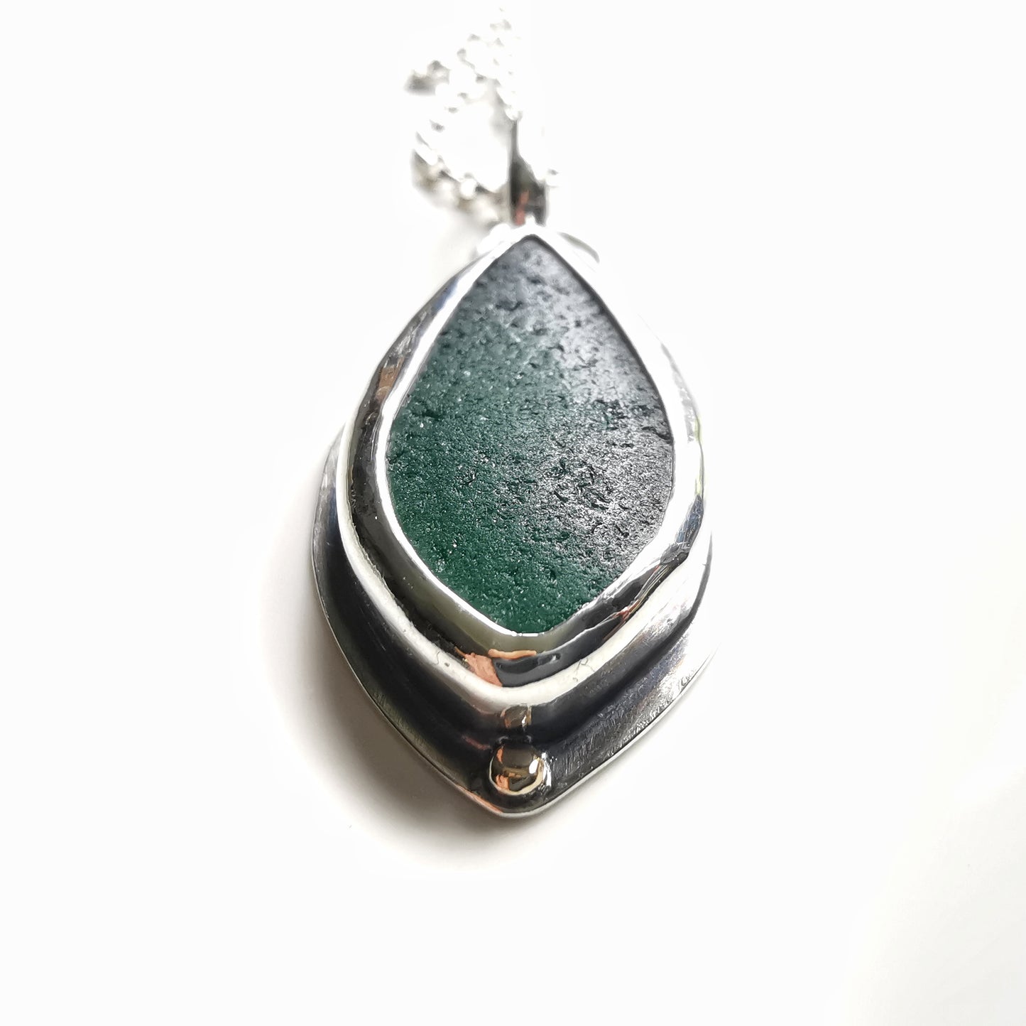 Scottish teal green sea glass, sterling silver and 9ct gold pendant.