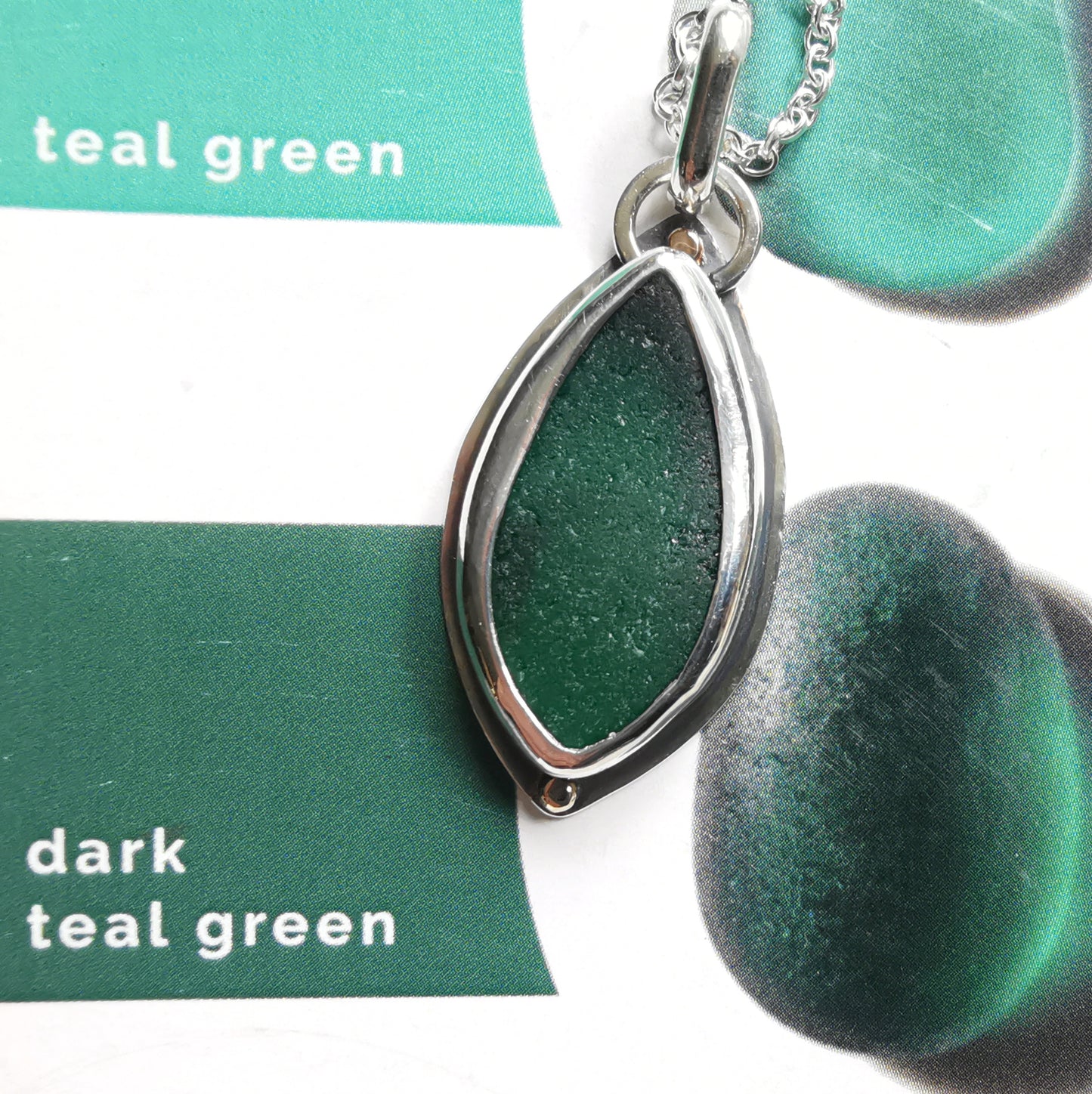 Scottish teal green sea glass, sterling silver and 9ct gold pendant.