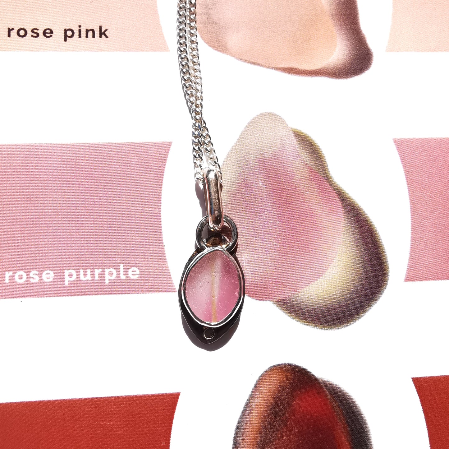 Scottish pink sea glass & sterling silver and 9ct gold pendant.