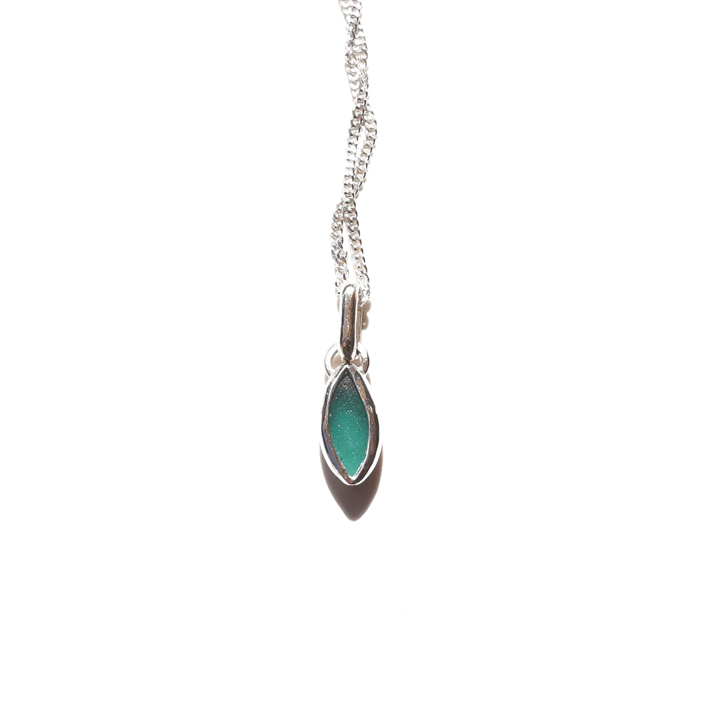 Tiny Scottish teal sea glass & sterling silver pendant.