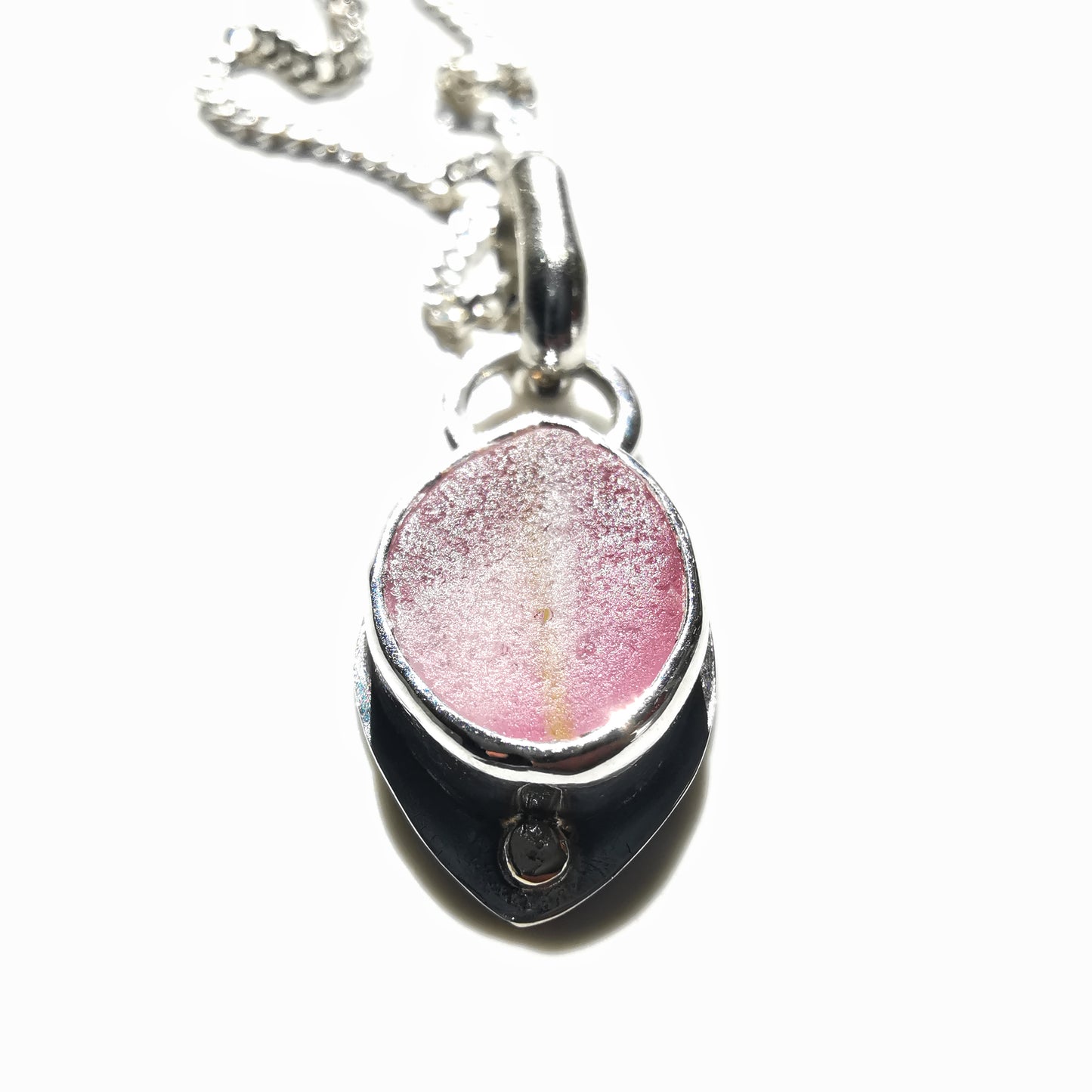 Scottish pink sea glass & sterling silver and 9ct gold pendant.