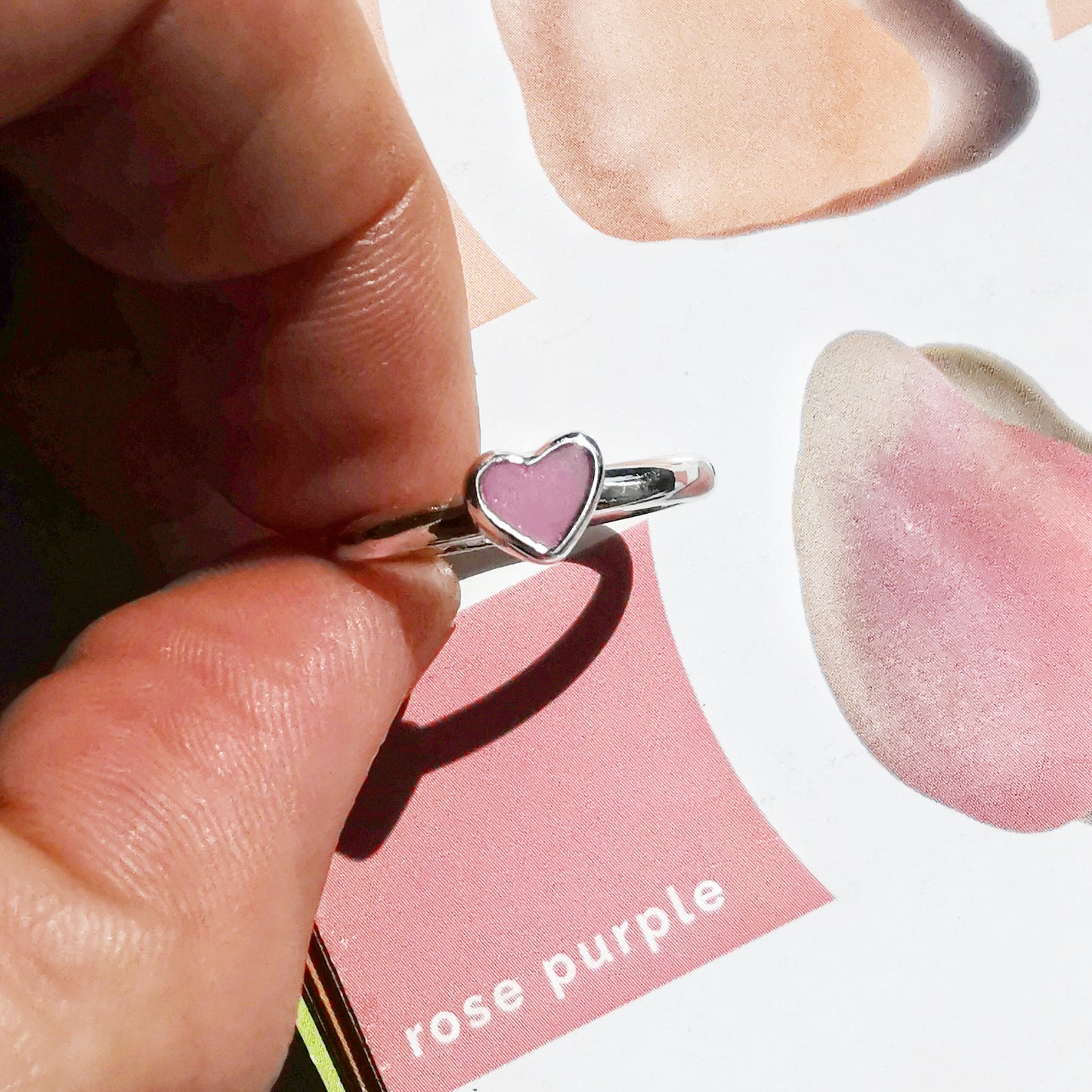 Tiny Scottish pink sea glass heart & sterling silver ring.