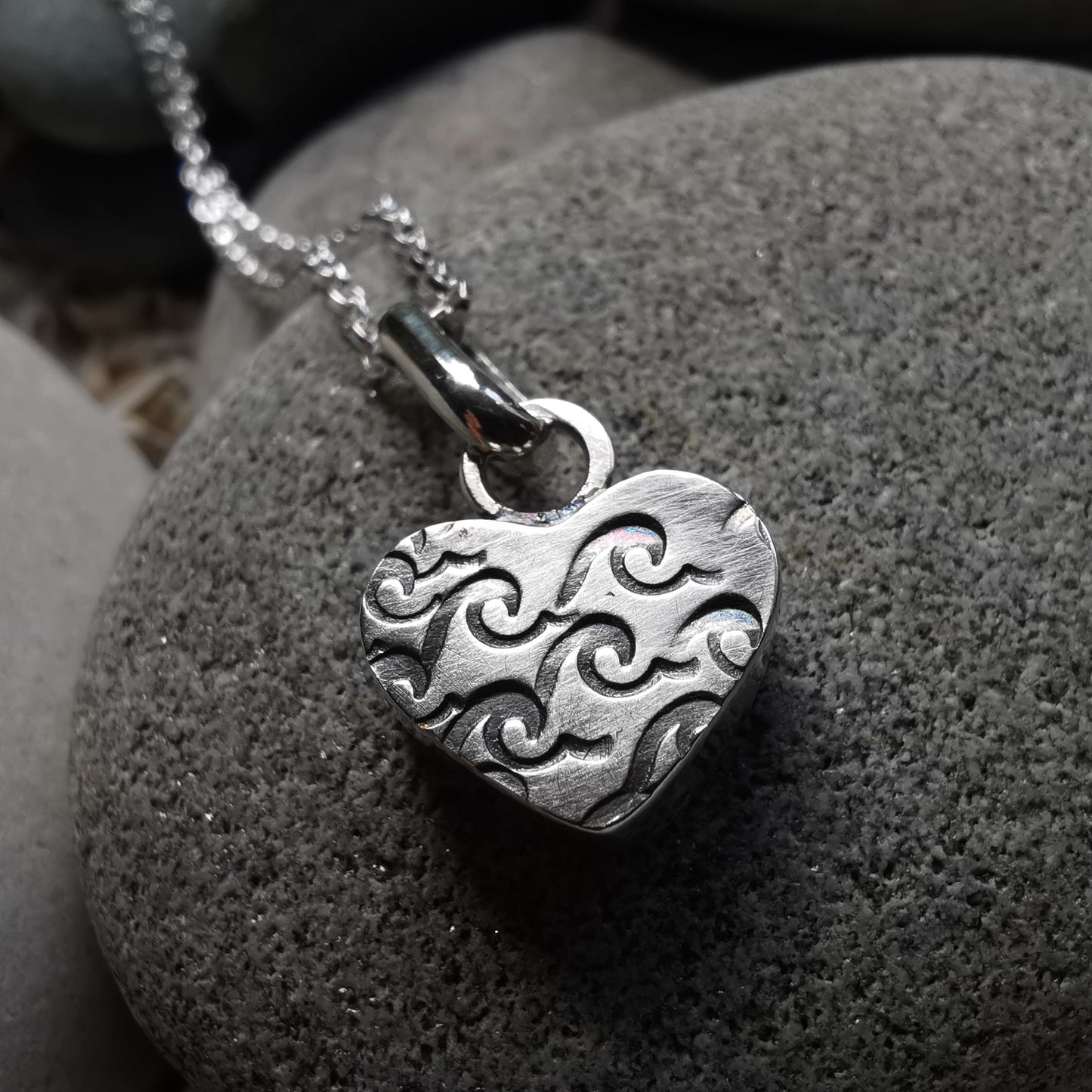 Aquamarine blue sea glass heart & sterling silver pendant.