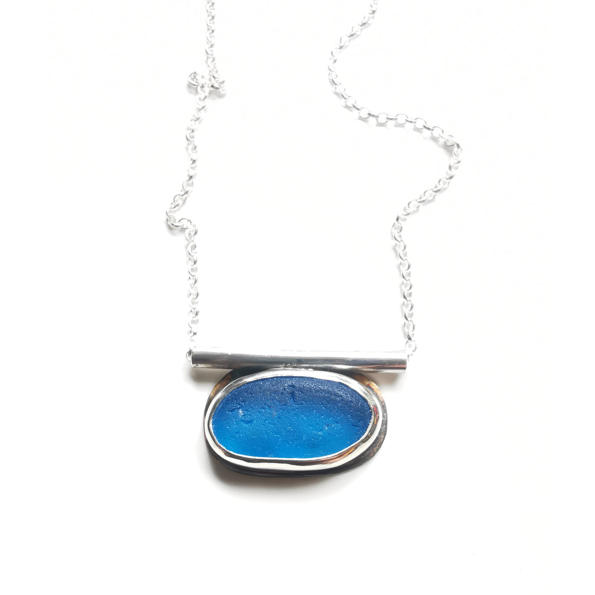 Scottish blue sea glass & sterling silver pendant.
