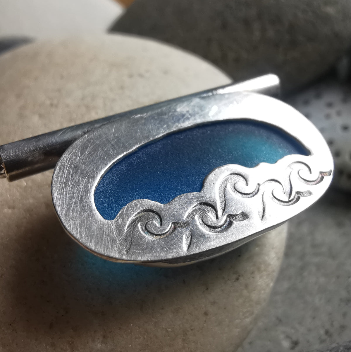 Scottish blue sea glass & sterling silver pendant.