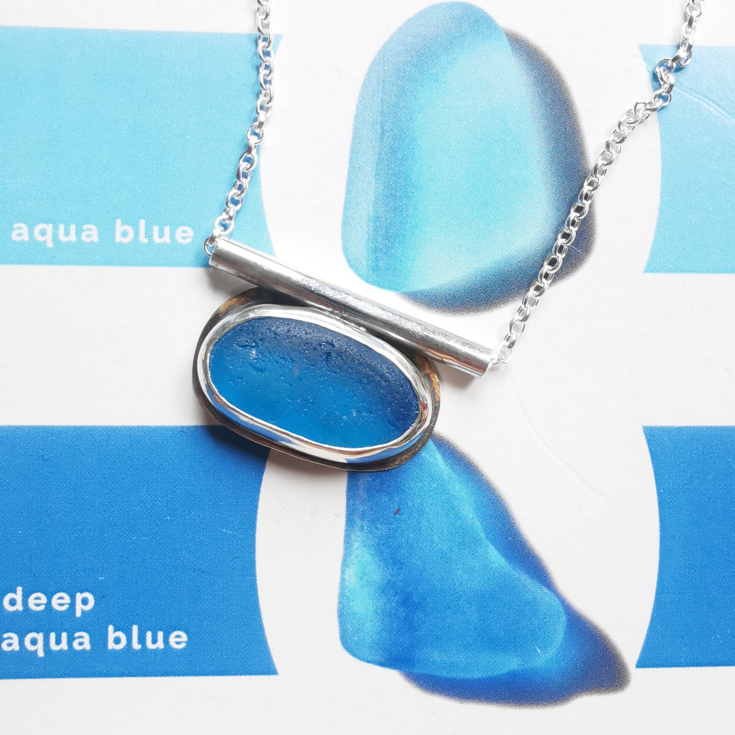 Scottish blue sea glass & sterling silver pendant.