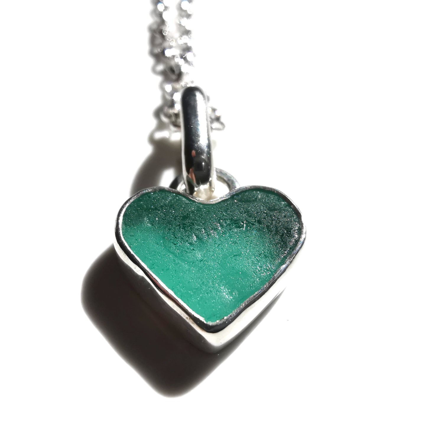 Scottish teal sea glass heart & sterling silver pendant.