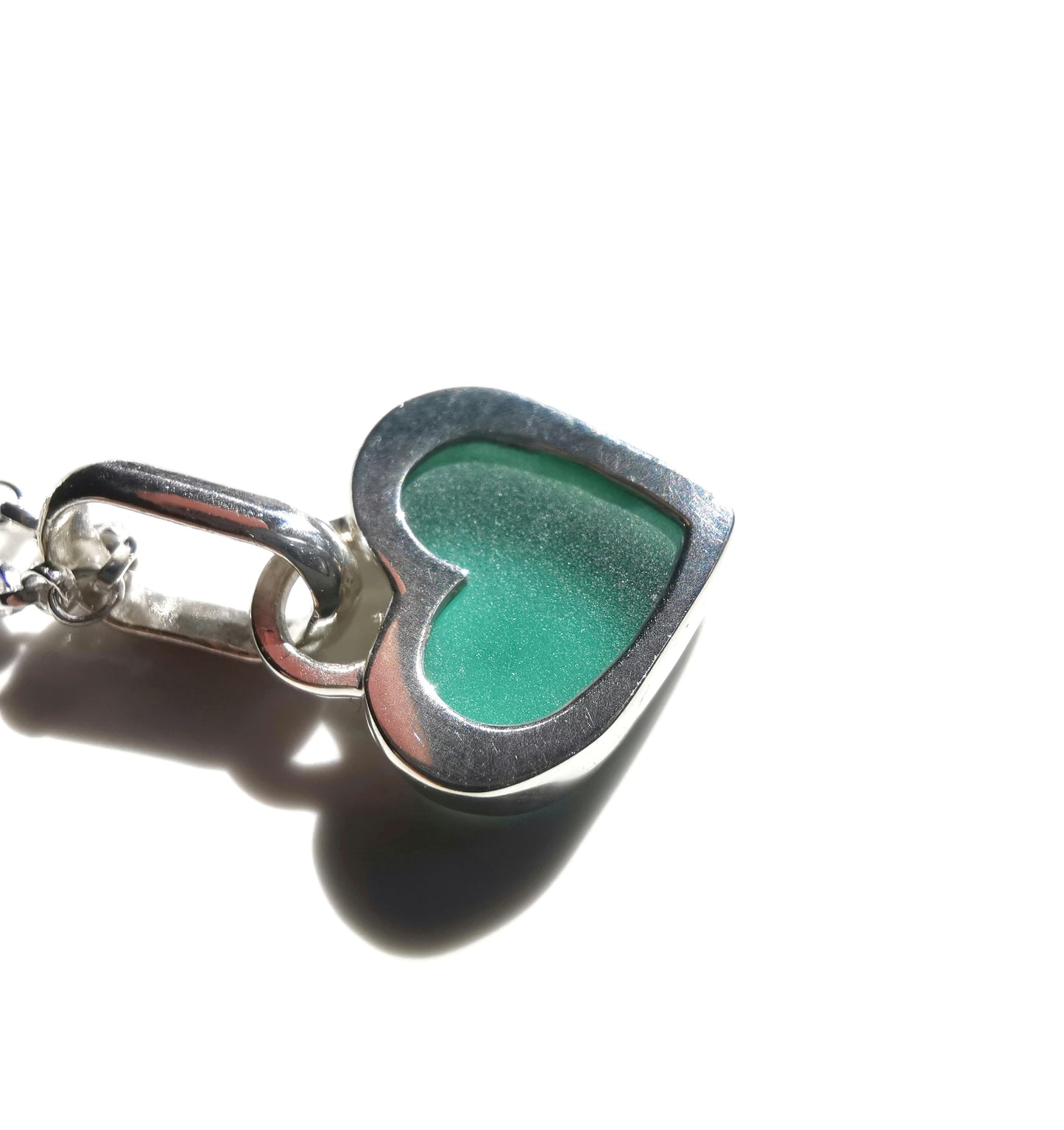 Scottish teal sea glass heart & sterling silver pendant.