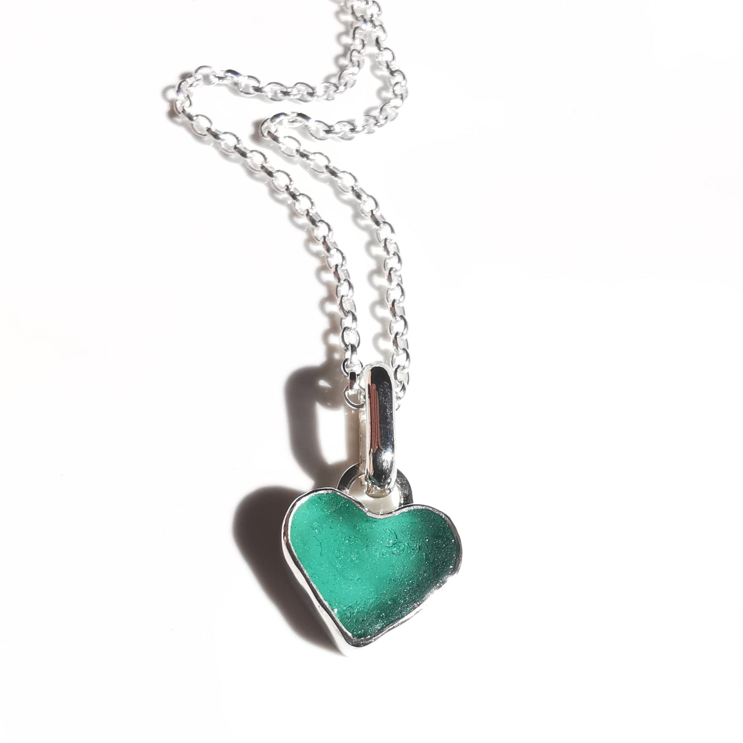Scottish teal sea glass heart & sterling silver pendant.