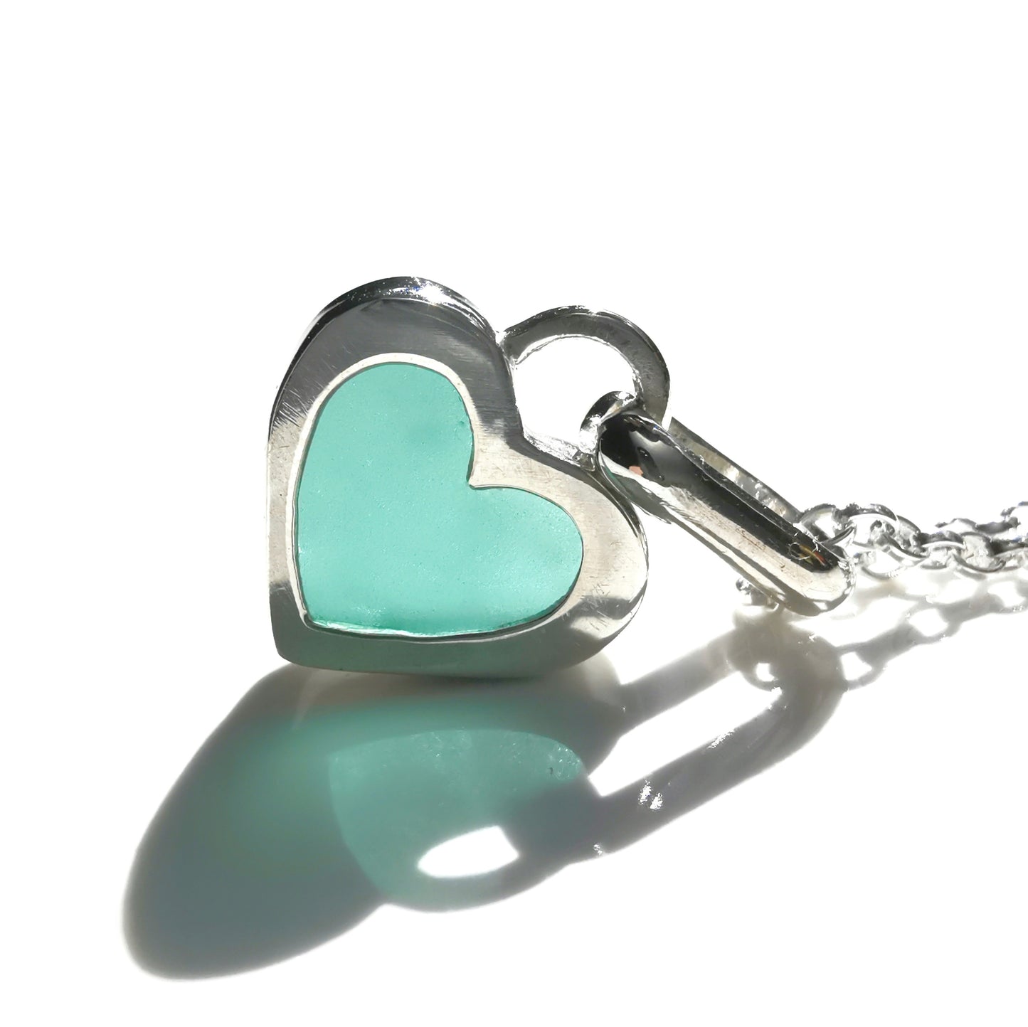Scottish teal sea glass heart & sterling silver pendant.