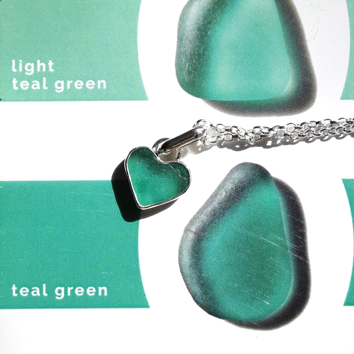 Scottish teal sea glass heart & sterling silver pendant.