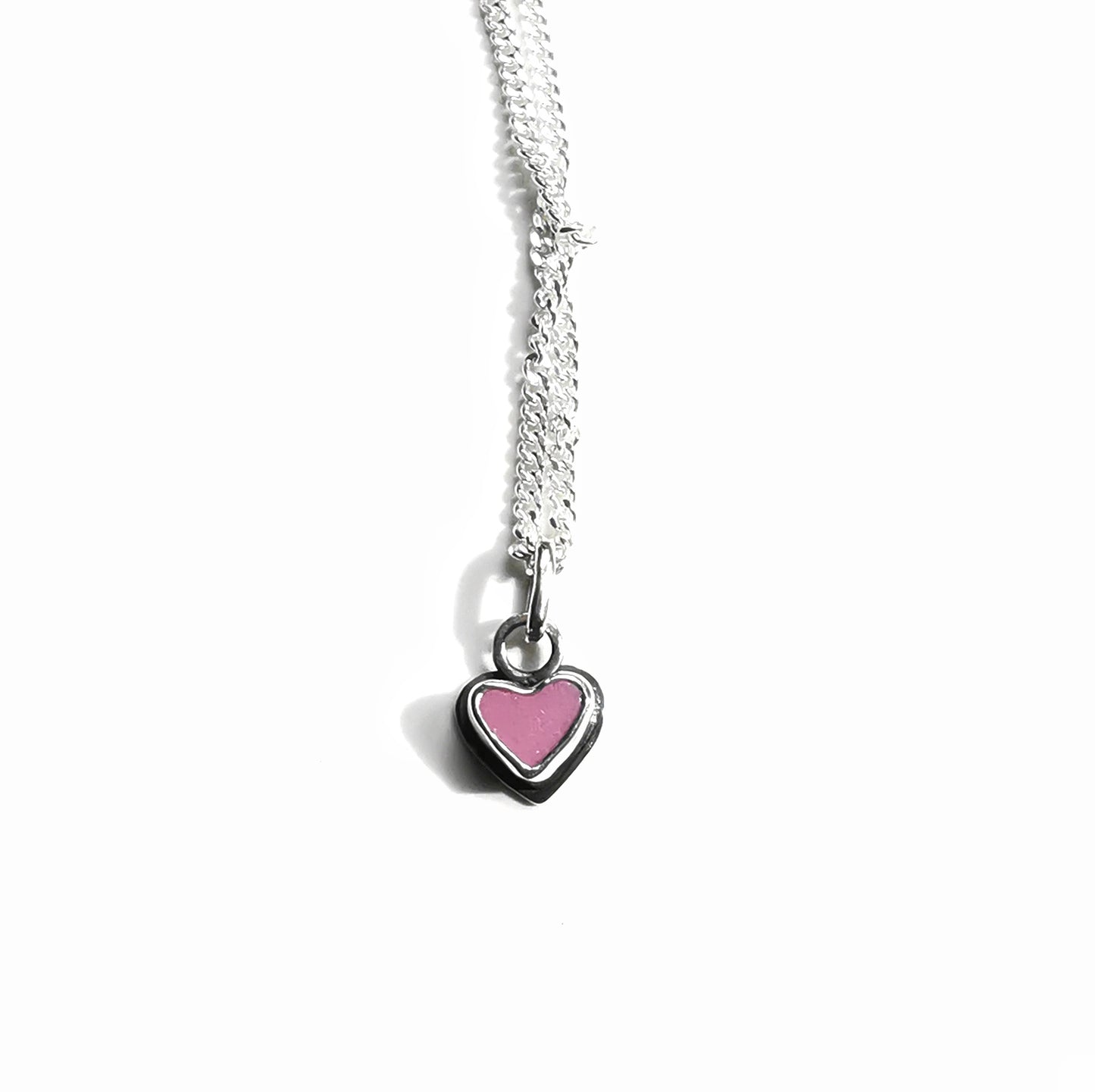 Tiny pink sea glass heart & sterling silver pendant.