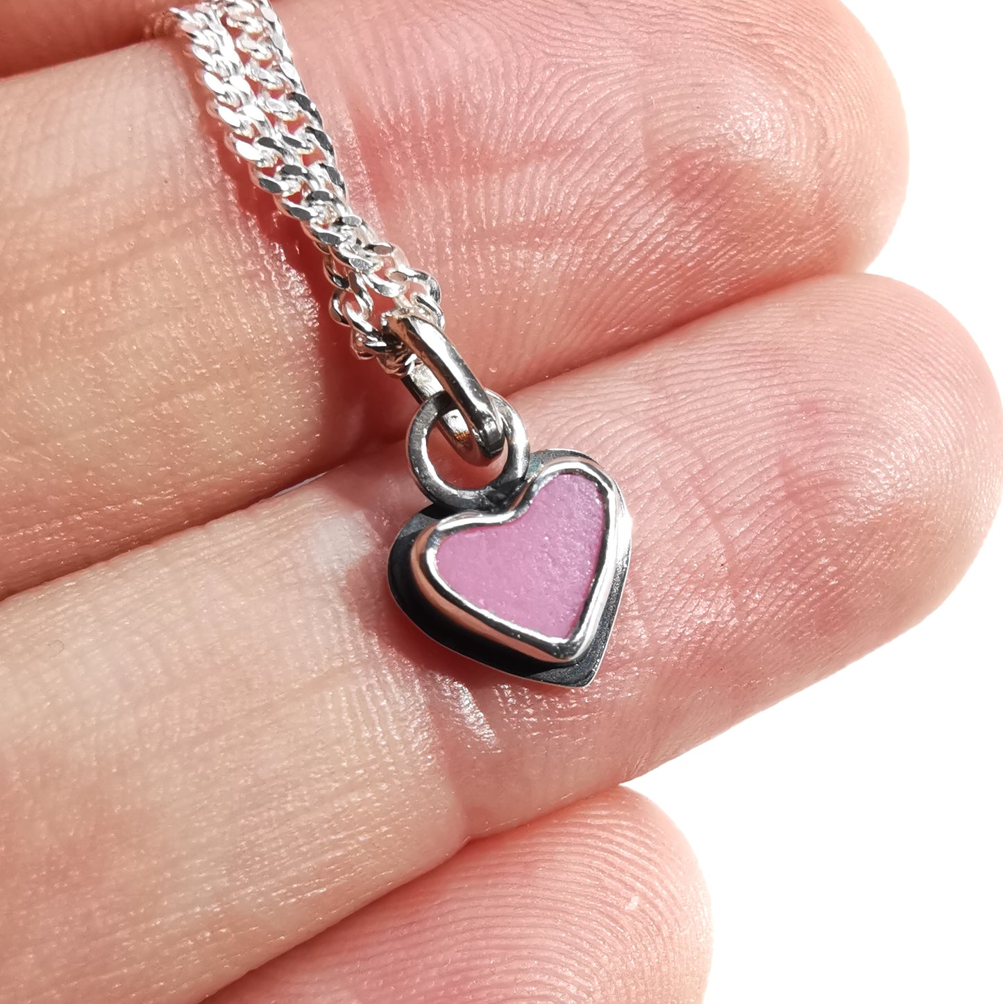 Tiny pink sea glass heart & sterling silver pendant.