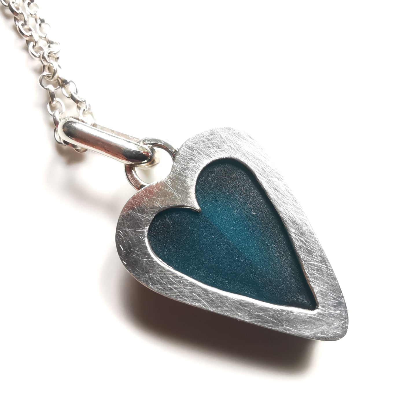 Scottish teal sea glass heart & sterling silver pendant.