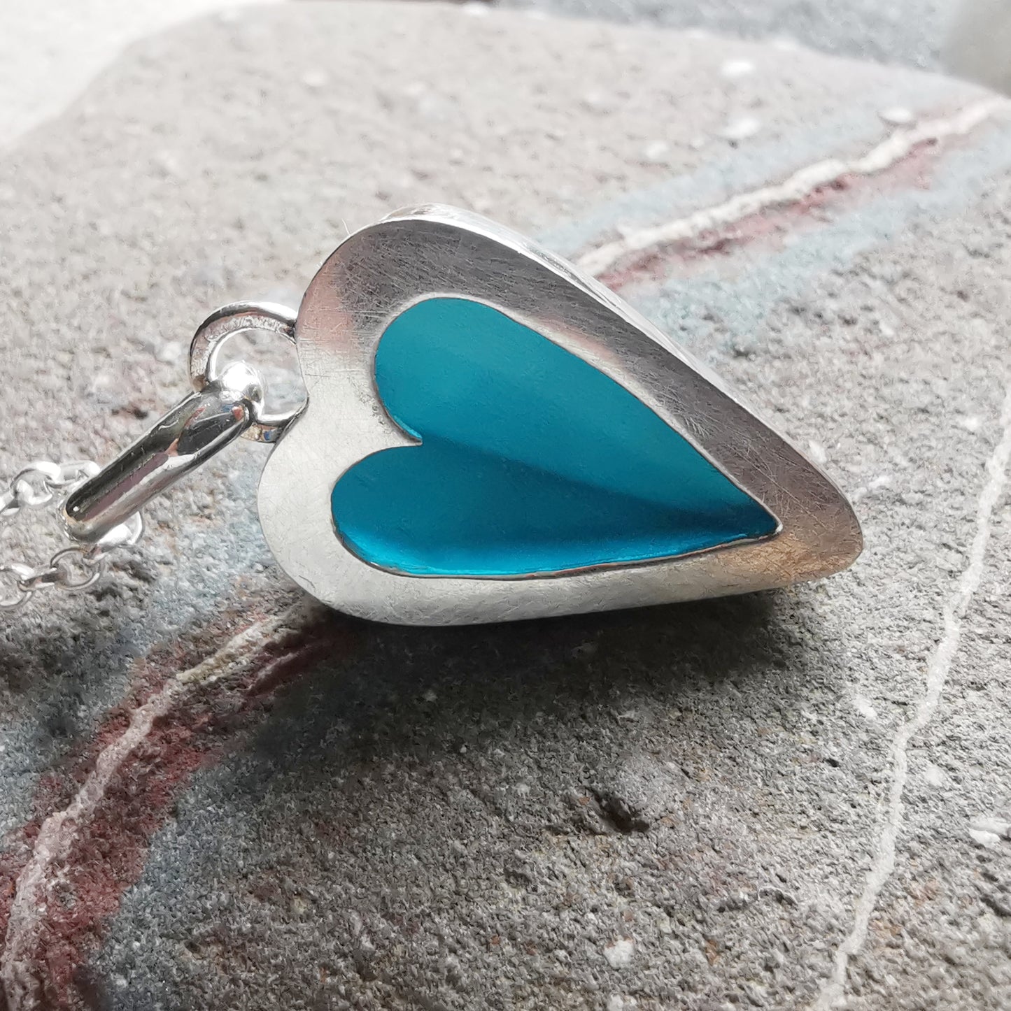 Scottish teal sea glass heart & sterling silver pendant.