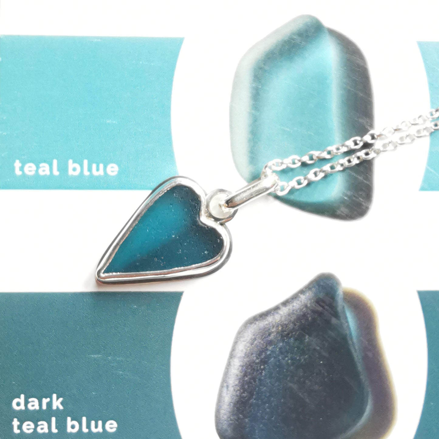Scottish teal sea glass heart & sterling silver pendant.