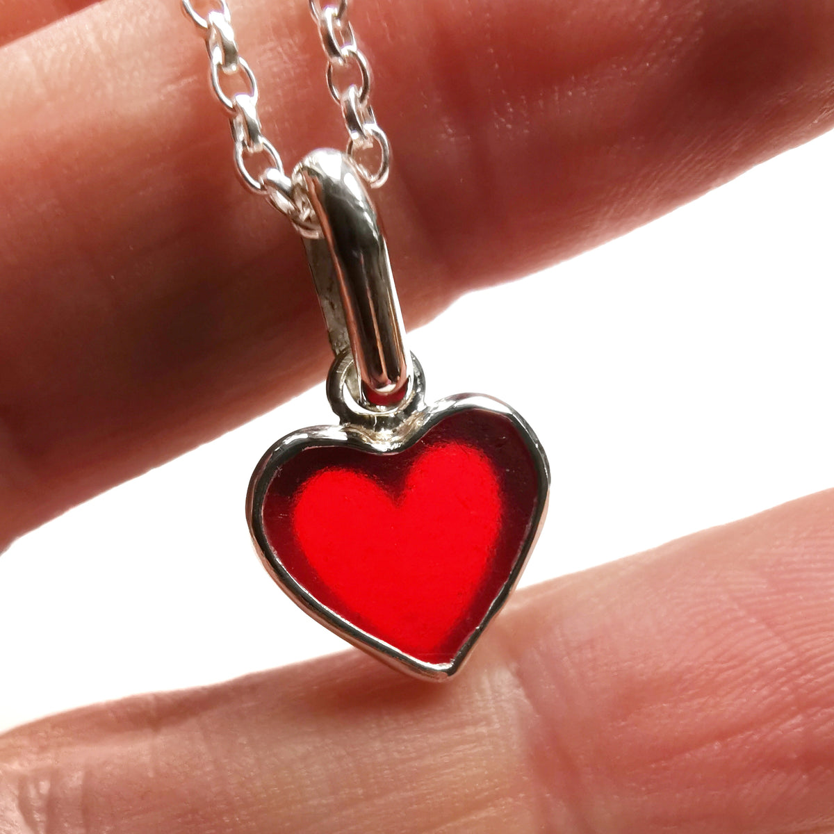 Scottish red sea glass heart & sterling silver pendant.