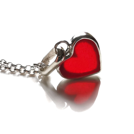 Scottish red sea glass heart & sterling silver pendant.