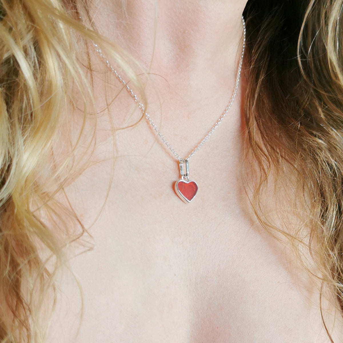 Scottish red sea glass heart & sterling silver pendant.