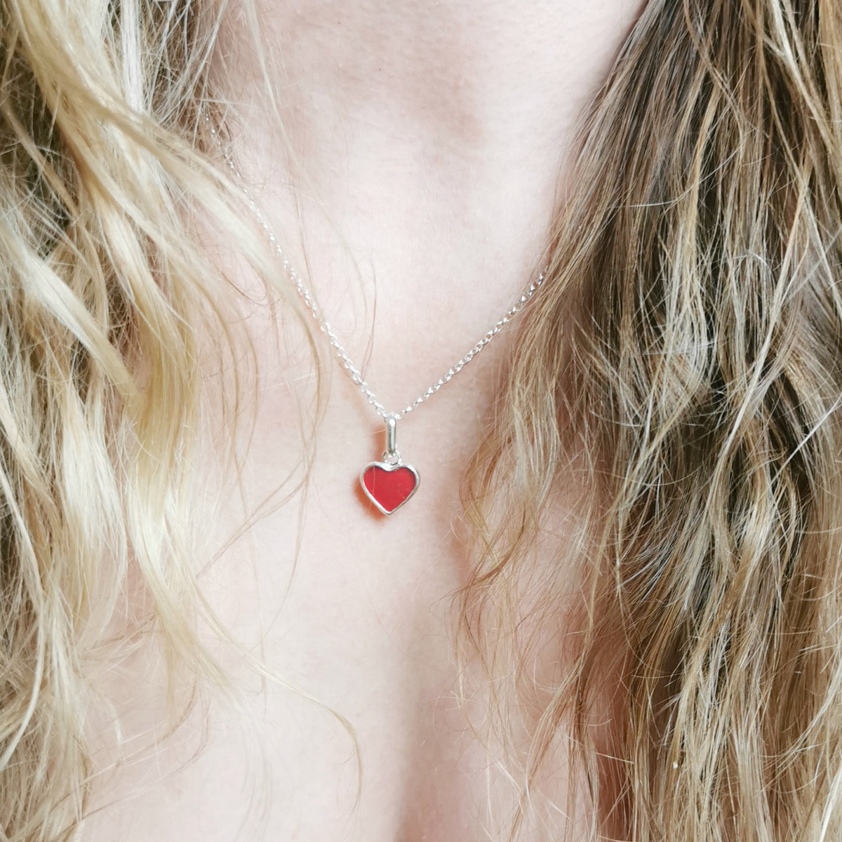 Scottish red sea glass heart & sterling silver pendant.