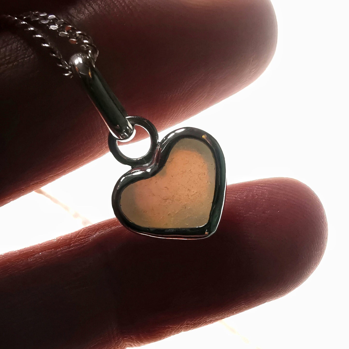 Scottish opalescent sea glass heart & sterling silver pendant.