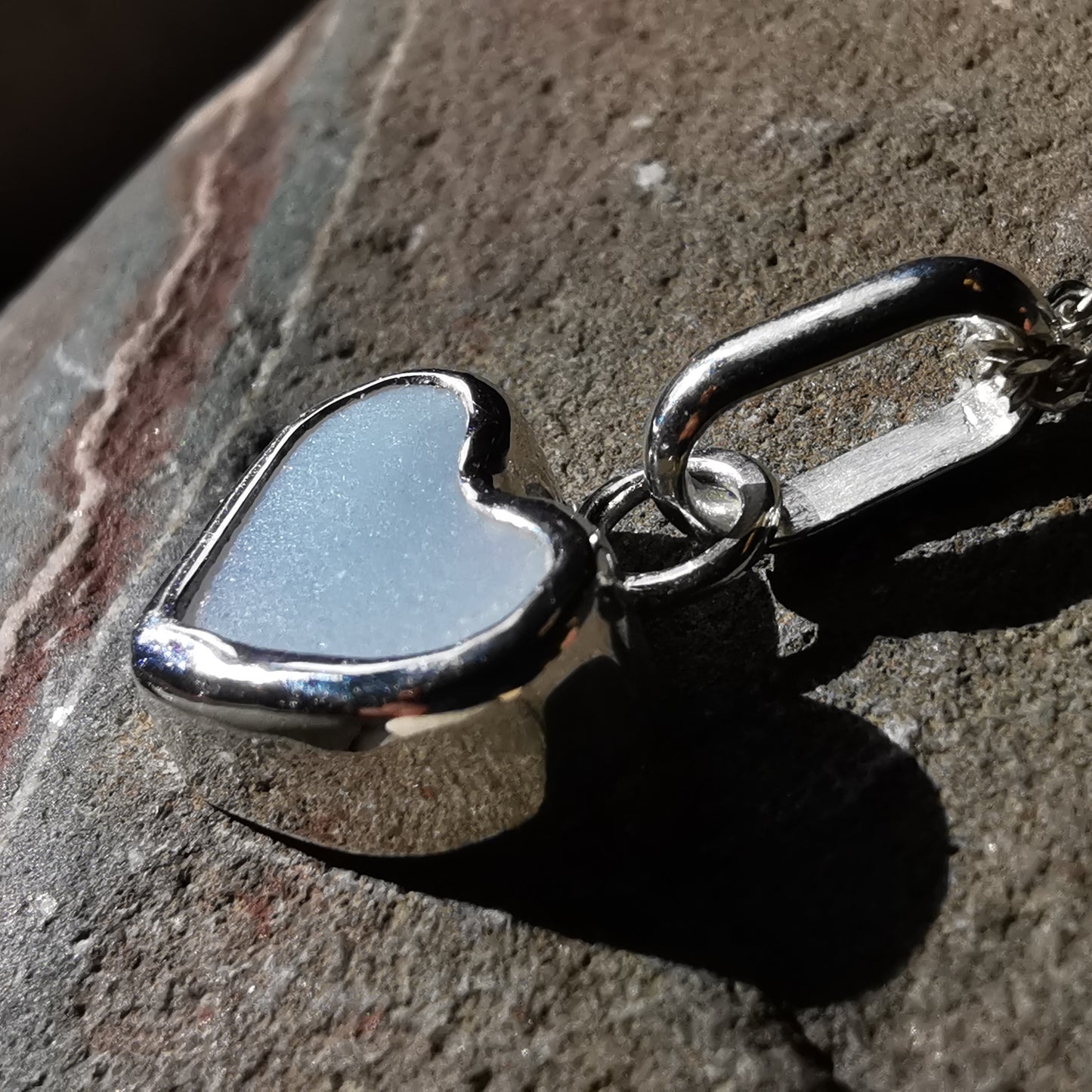 Scottish opalescent sea glass heart & sterling silver pendant.
