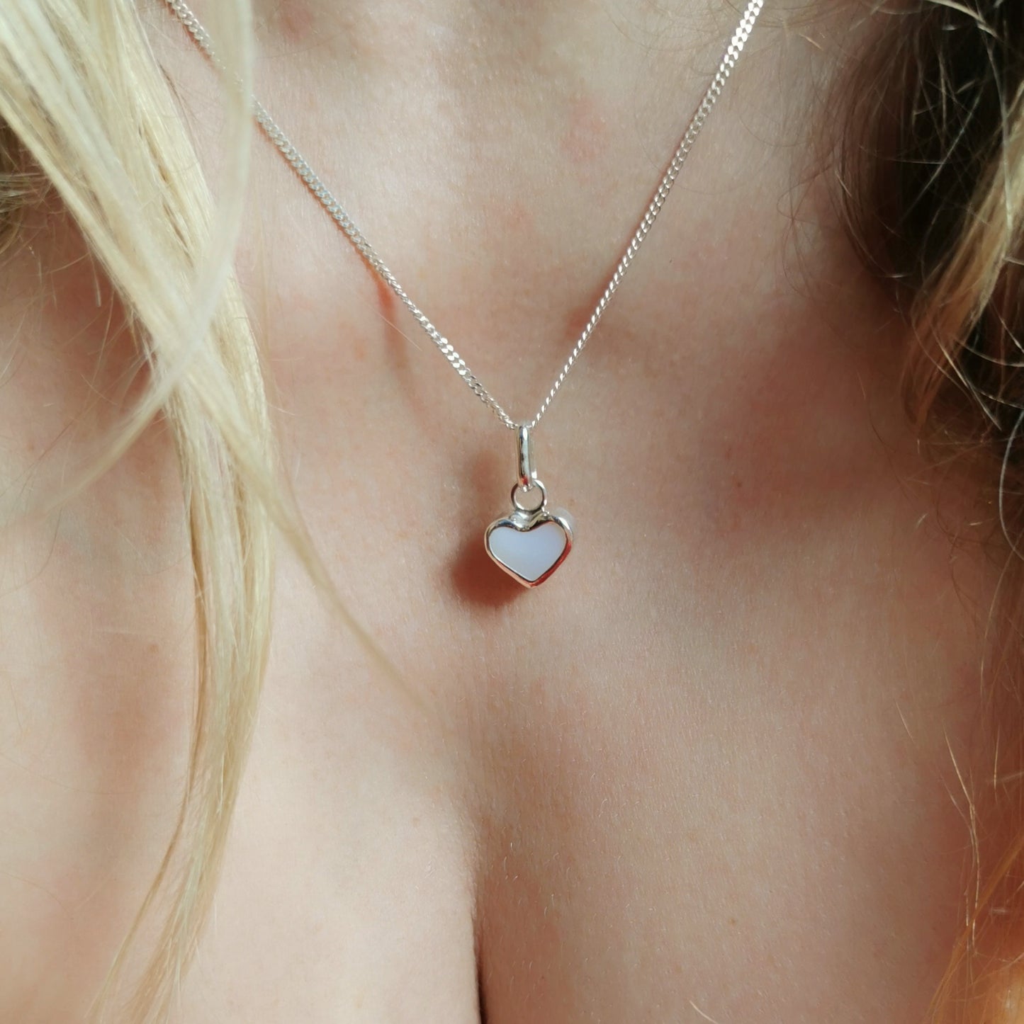 Scottish opalescent sea glass heart & sterling silver pendant.
