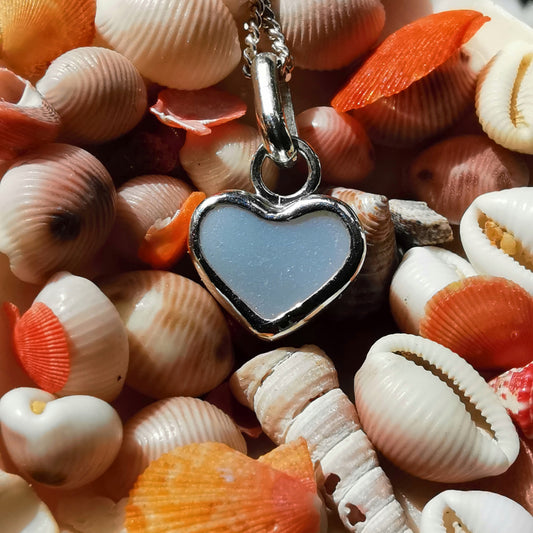 Scottish opalescent sea glass heart & sterling silver pendant.