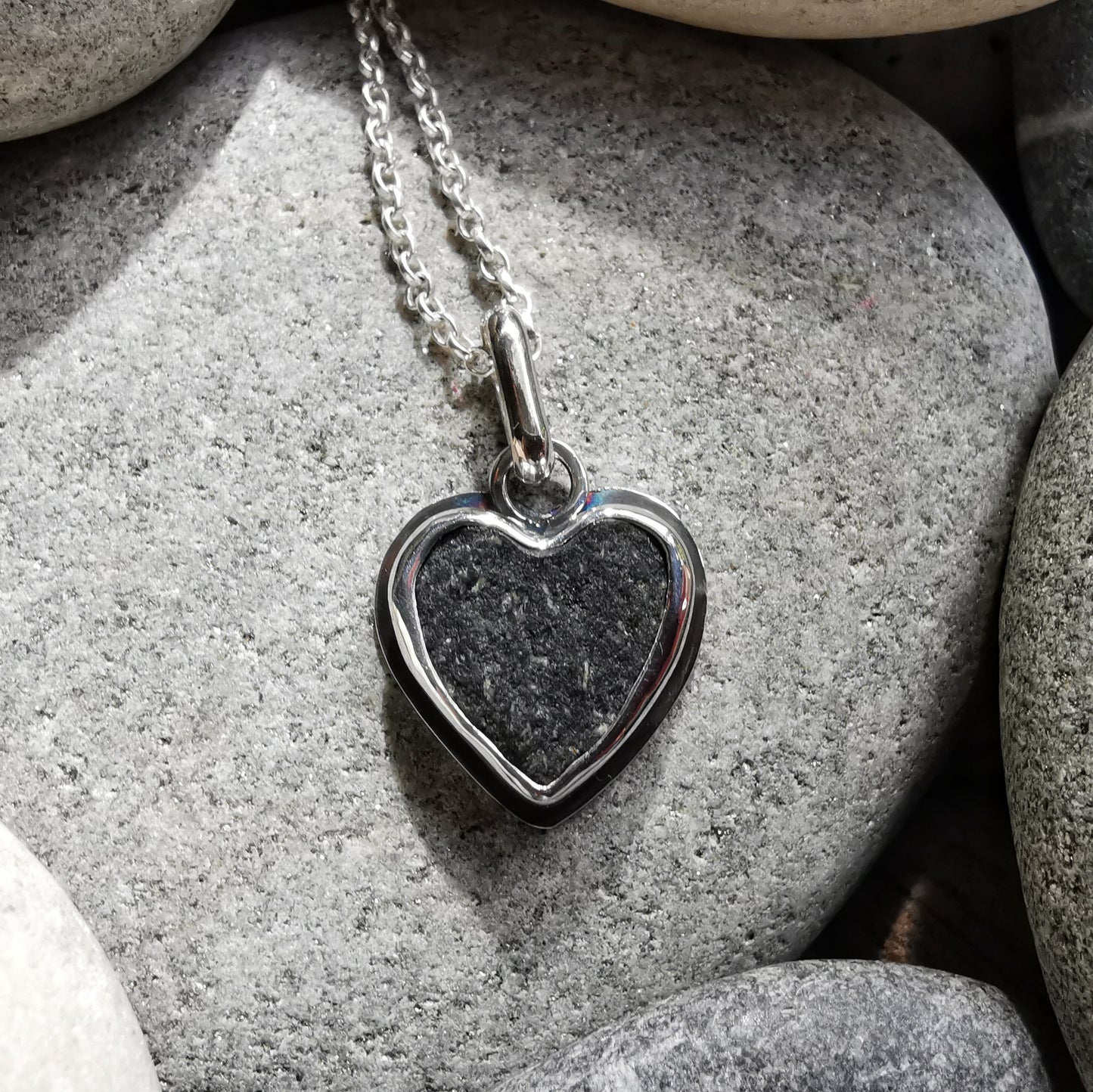 Handcrafted Ben Nevis rock heart pendant, Scottish mountain silver necklace hiking nature jewellery.