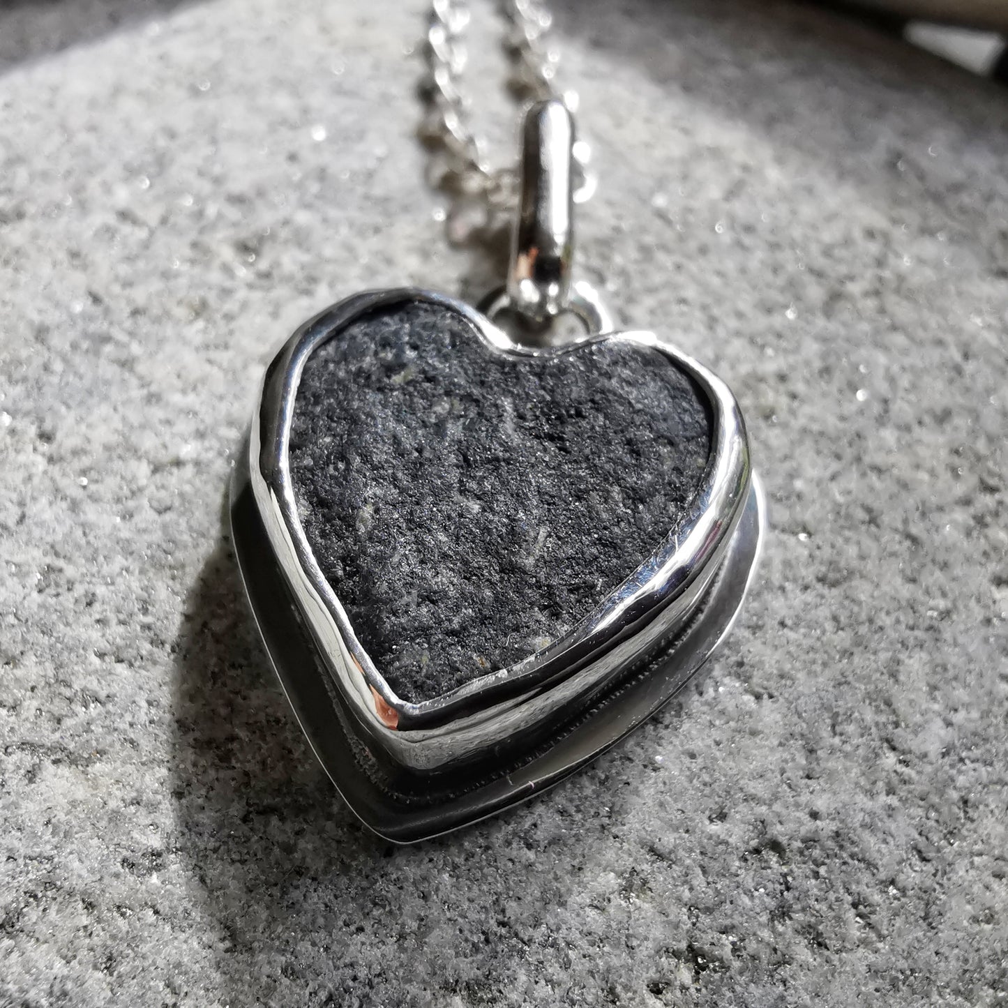 Handcrafted Ben Nevis rock heart pendant, Scottish mountain silver necklace hiking nature jewellery.
