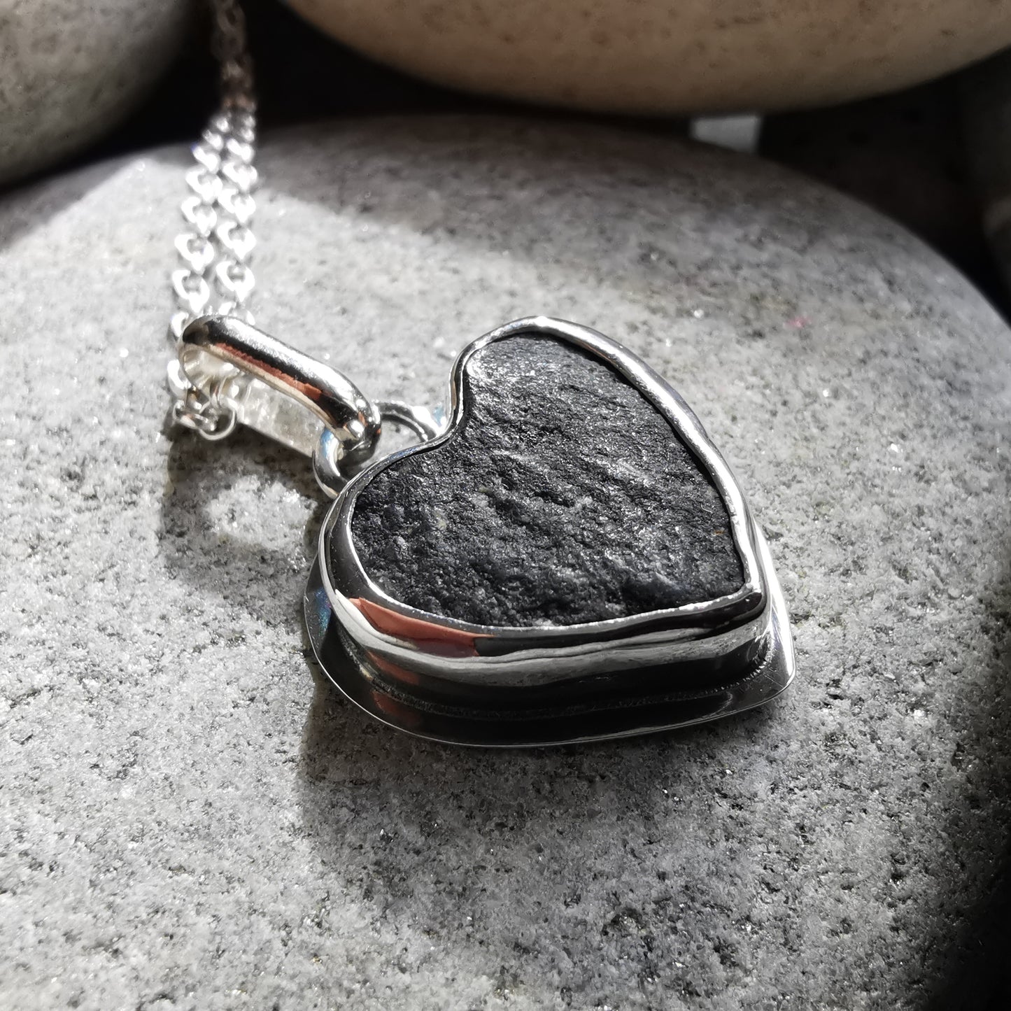 Handcrafted Ben Nevis rock heart pendant, Scottish mountain silver necklace hiking nature jewellery.