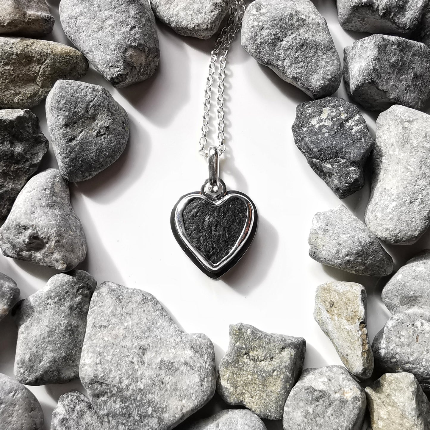 Handcrafted Ben Nevis rock heart pendant, Scottish mountain silver necklace hiking nature jewellery.