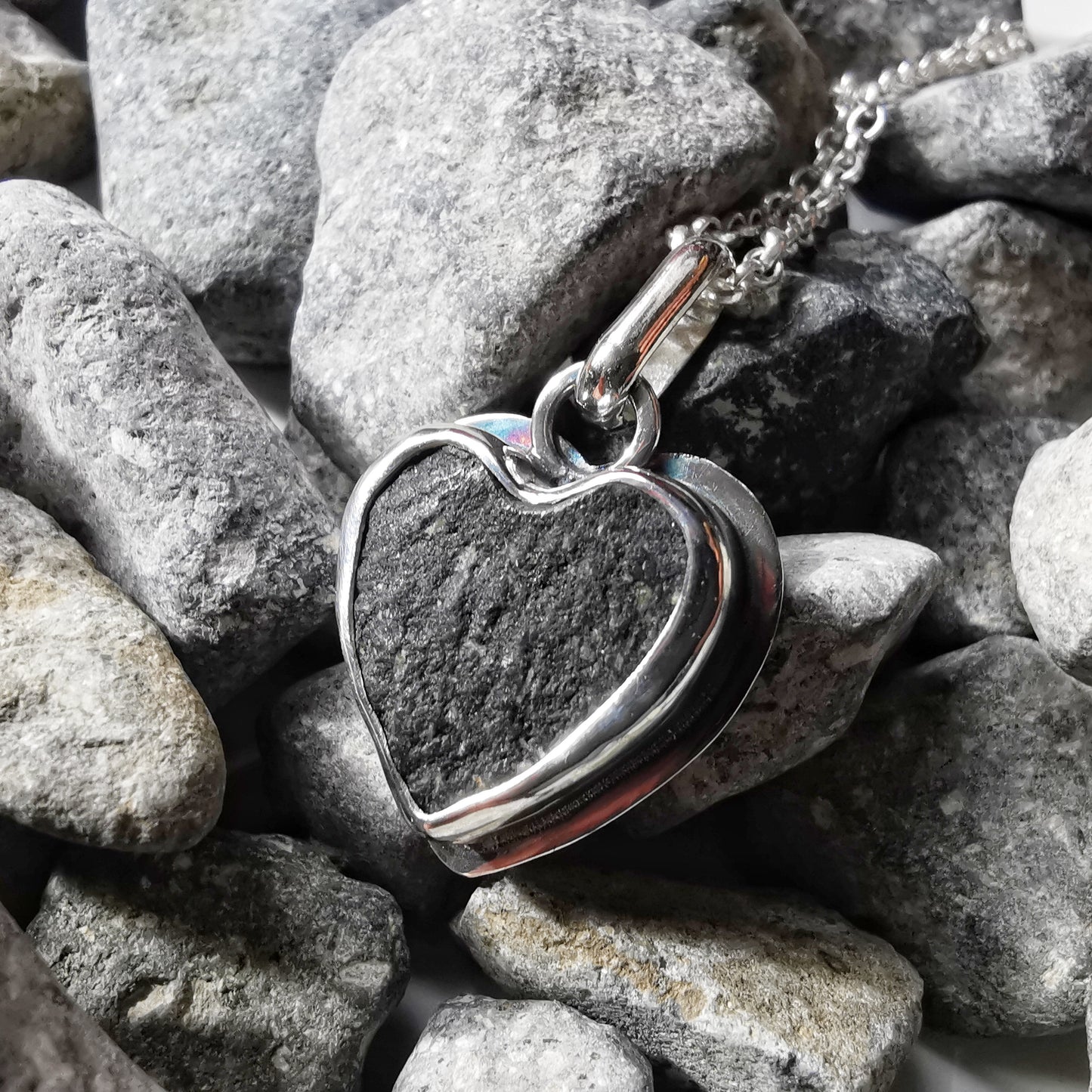 Handcrafted Ben Nevis rock heart pendant, Scottish mountain silver necklace hiking nature jewellery.