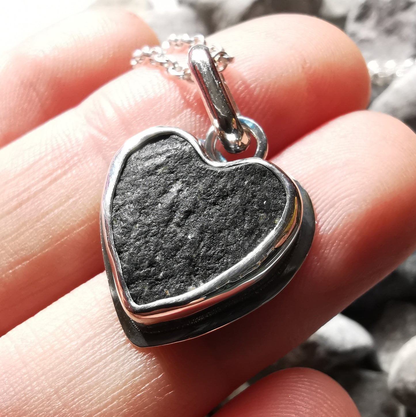 Handcrafted Ben Nevis rock heart pendant, Scottish mountain silver necklace hiking nature jewellery.