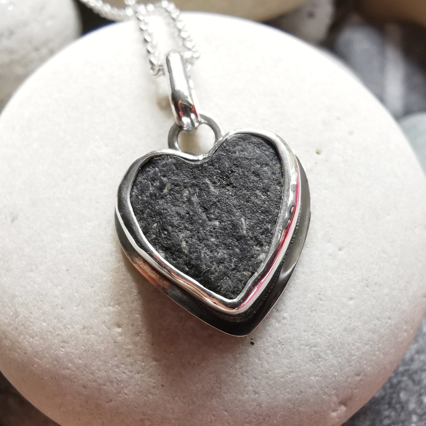 Handcrafted Ben Nevis rock heart pendant, Scottish mountain silver necklace hiking nature jewellery.