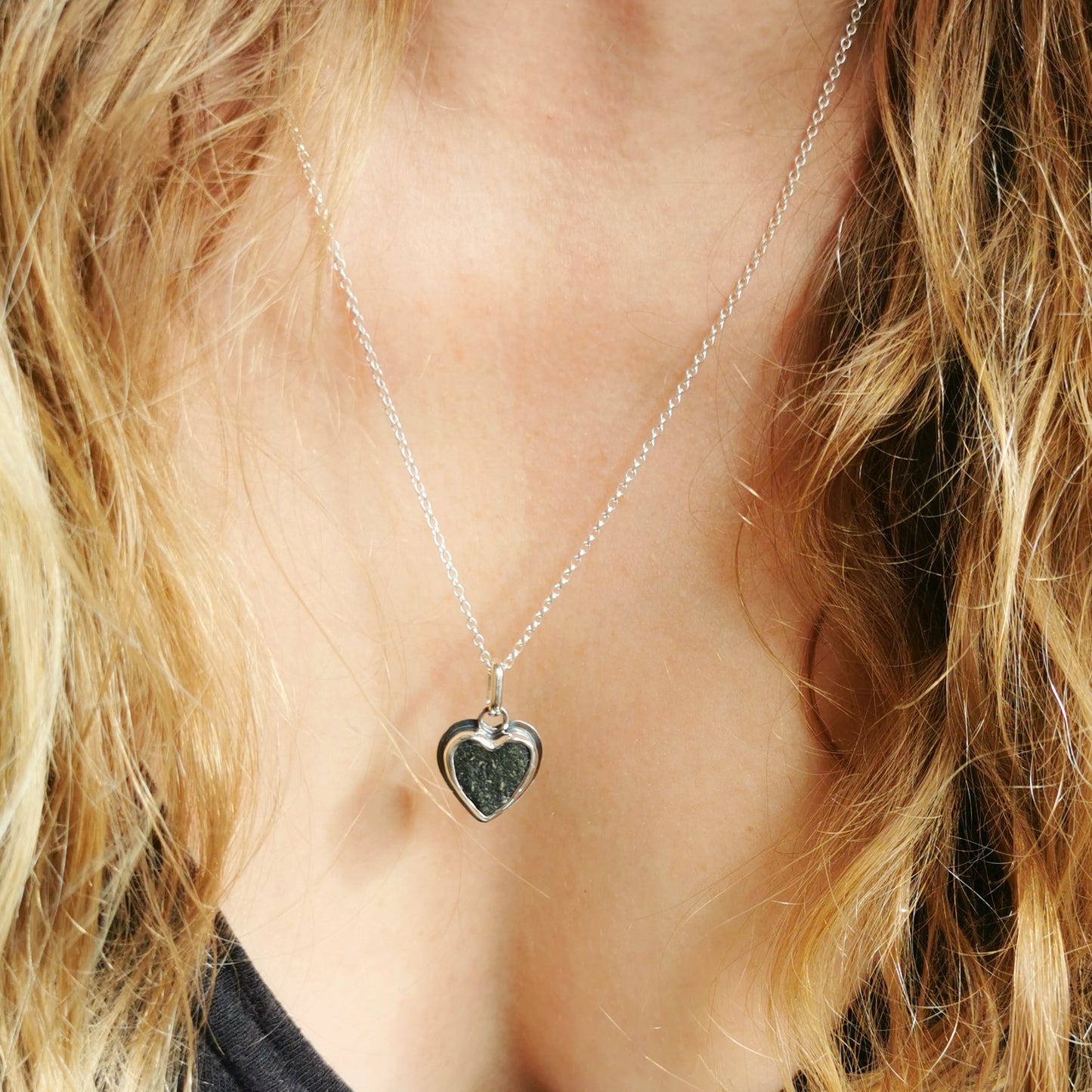 Handcrafted Ben Nevis rock heart pendant, Scottish mountain silver necklace hiking nature jewellery.