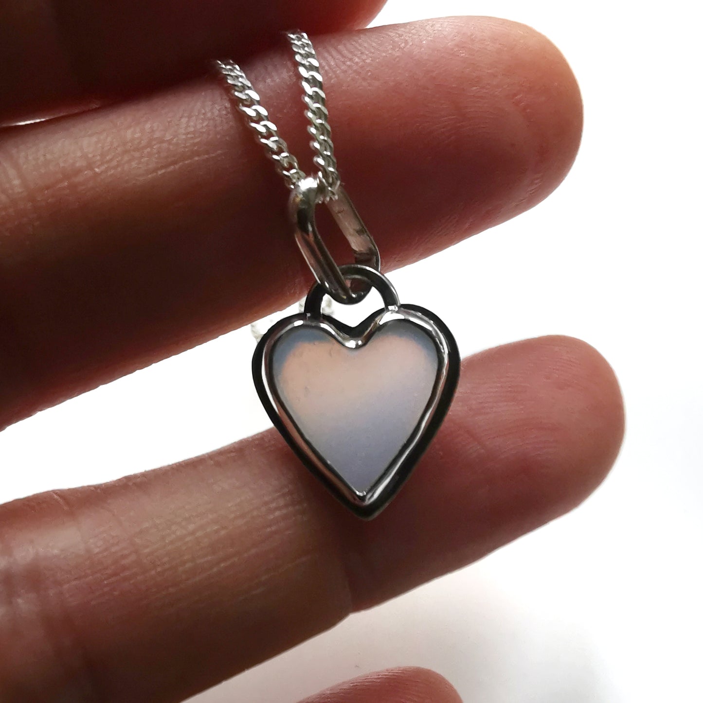 Scottish opalescent sea glass heart & sterling silver pendant.